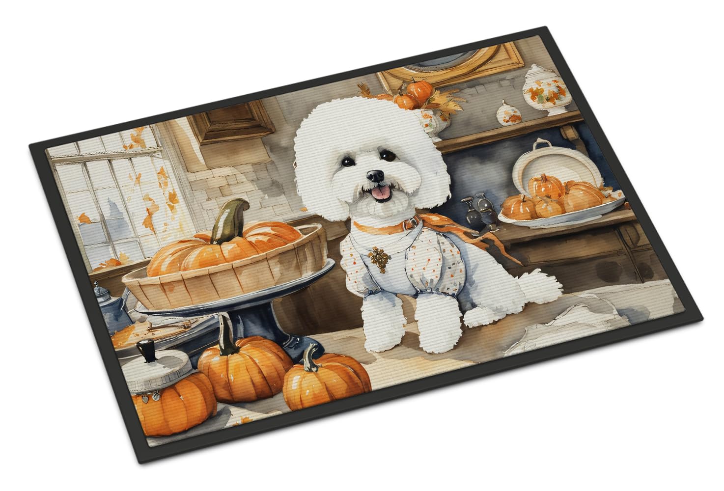 Carolines Treasures DAC1741JMAT Bichon Frise Fall Kitchen Pumpkins Indoor or Outdoor Mat 24x36 Front Door Mat Indoor Outdoor Rugs for Entryway, Non Slip Washable Low Pile