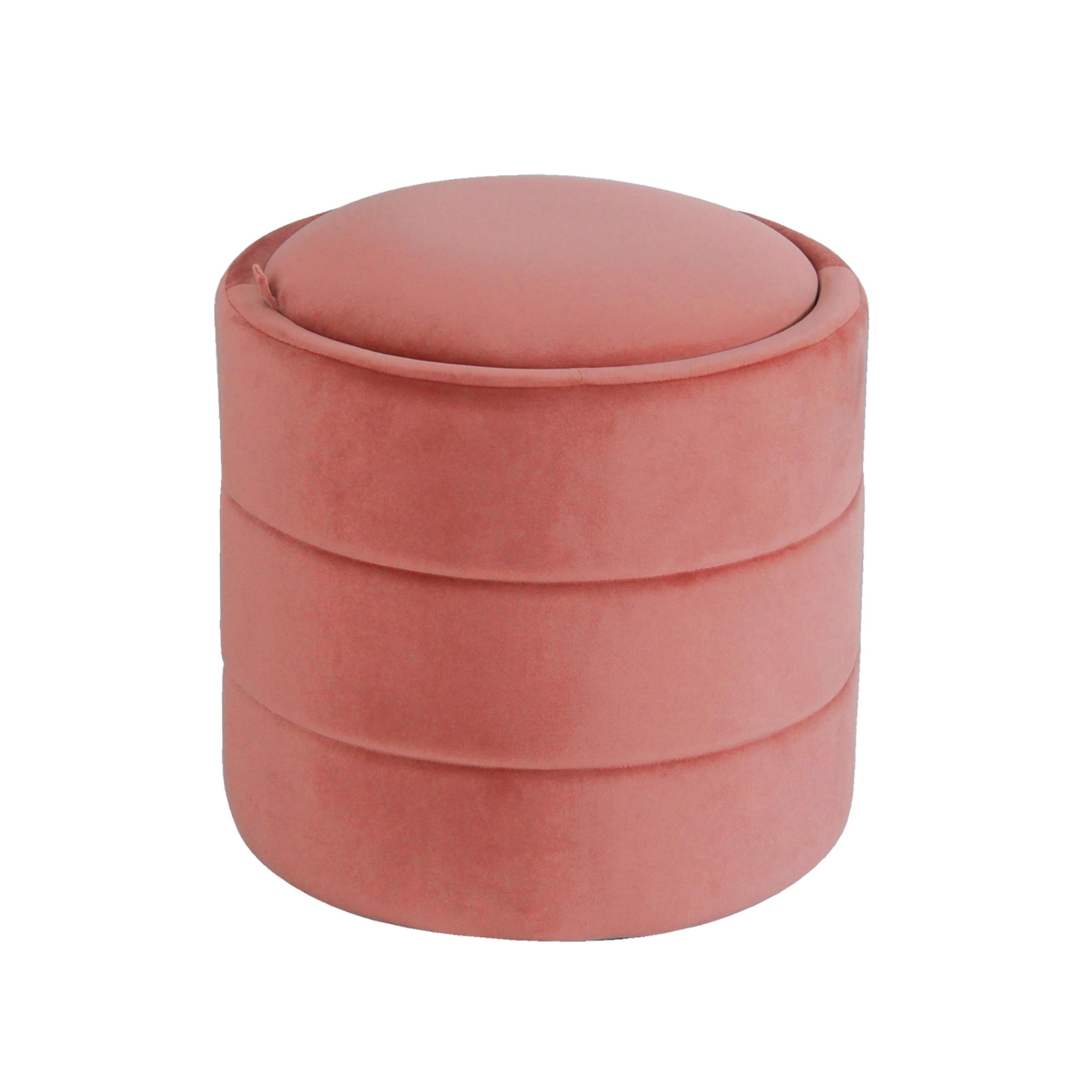 Pero Storage Ottoman, 18 Inch Round Removable Lid, Blush Pink Velvet