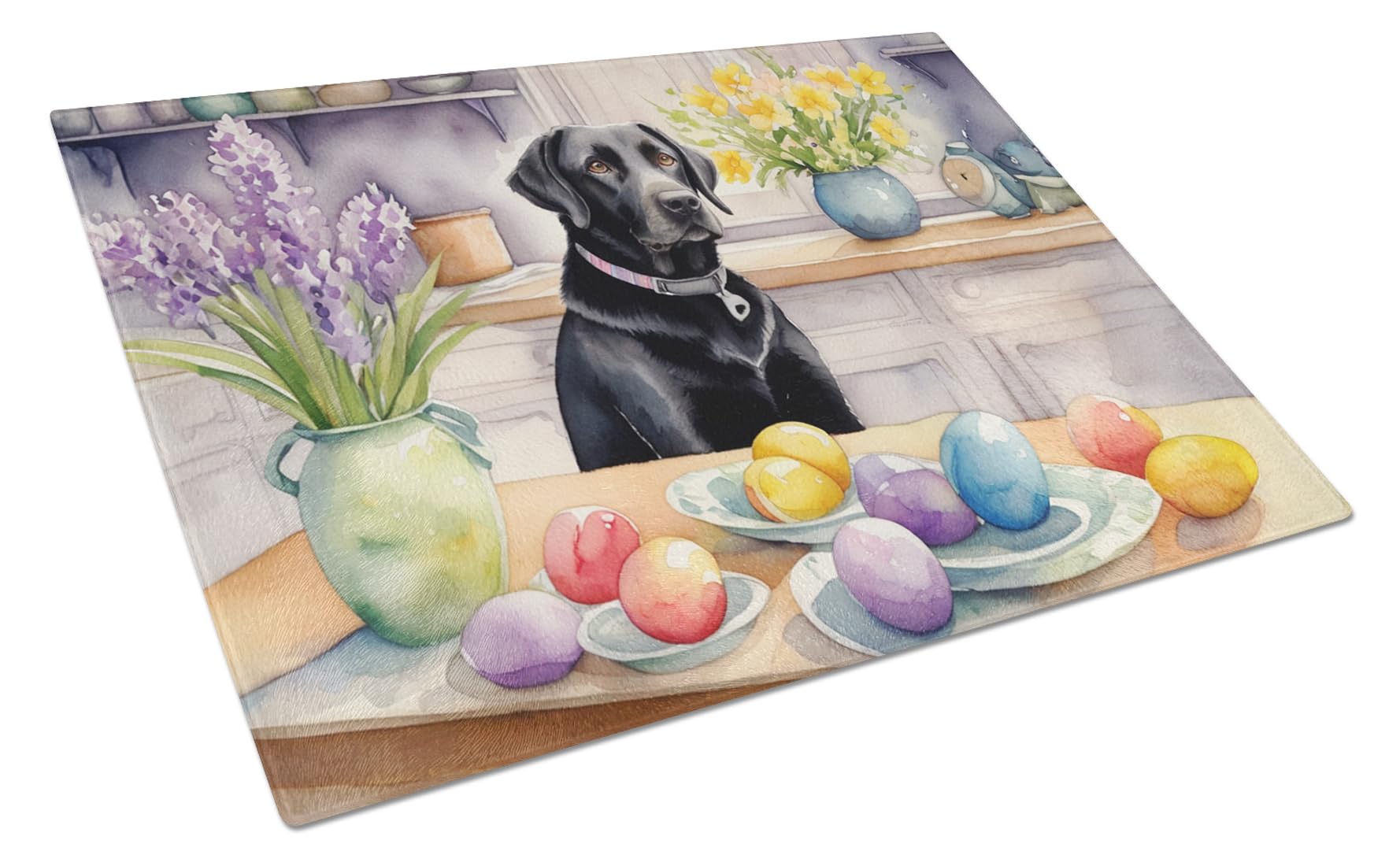 Carolines Treasures DAC6845LCB Decorating Easter Black Labrador Retriever Glass Cutting Board Decorative Tempered Glass Kitchen Cutting and Serving Board Large Size Chopping Board