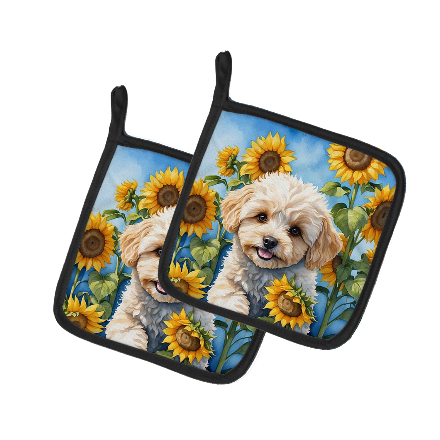 Maltipoo in Sunflowers Pair of Pot Holders