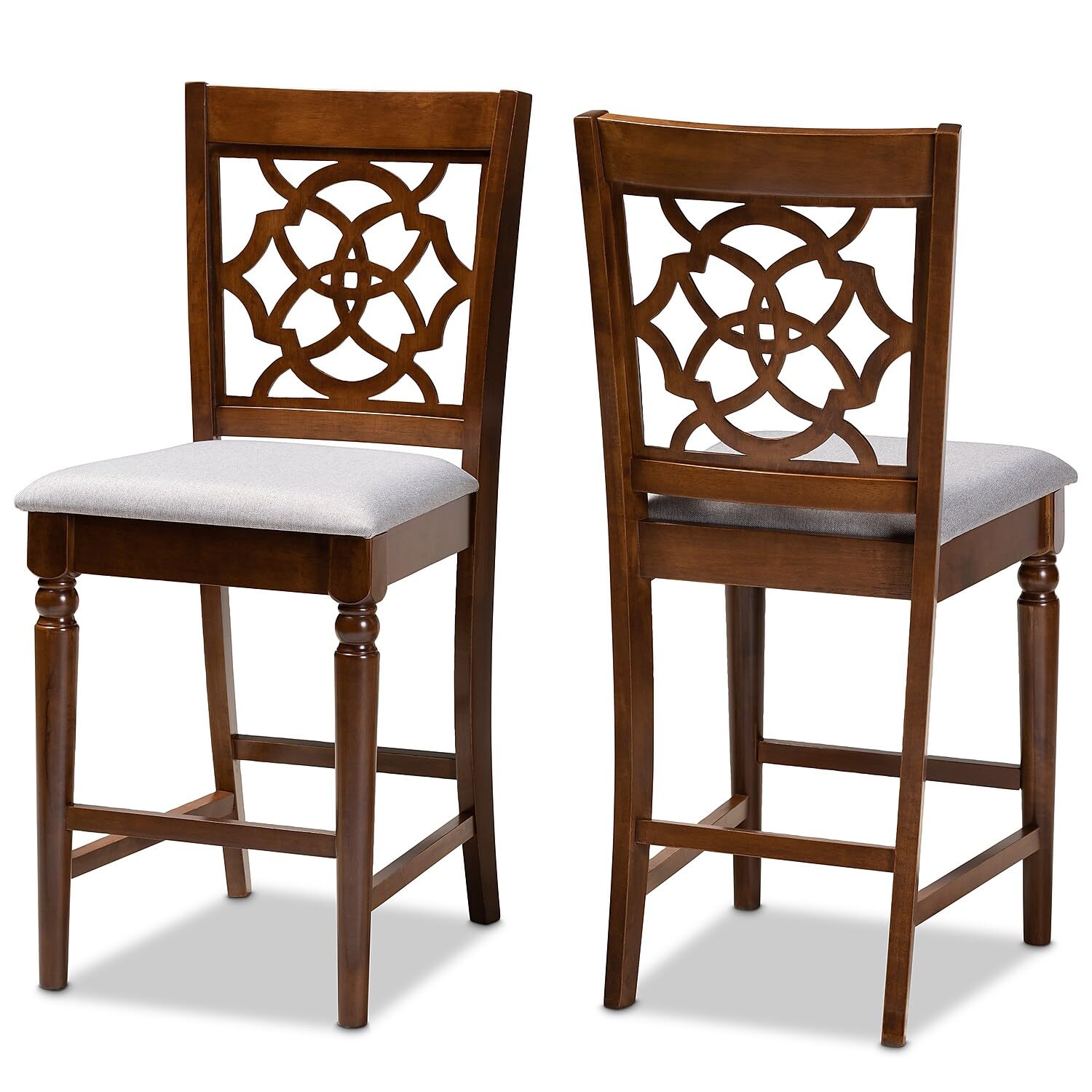 Baxton Studio Oscar Modern And Contemporary Grey Fabric Upholstered And Walnut Brown Finished Wood 2-Piece Counter Height Pub Ch