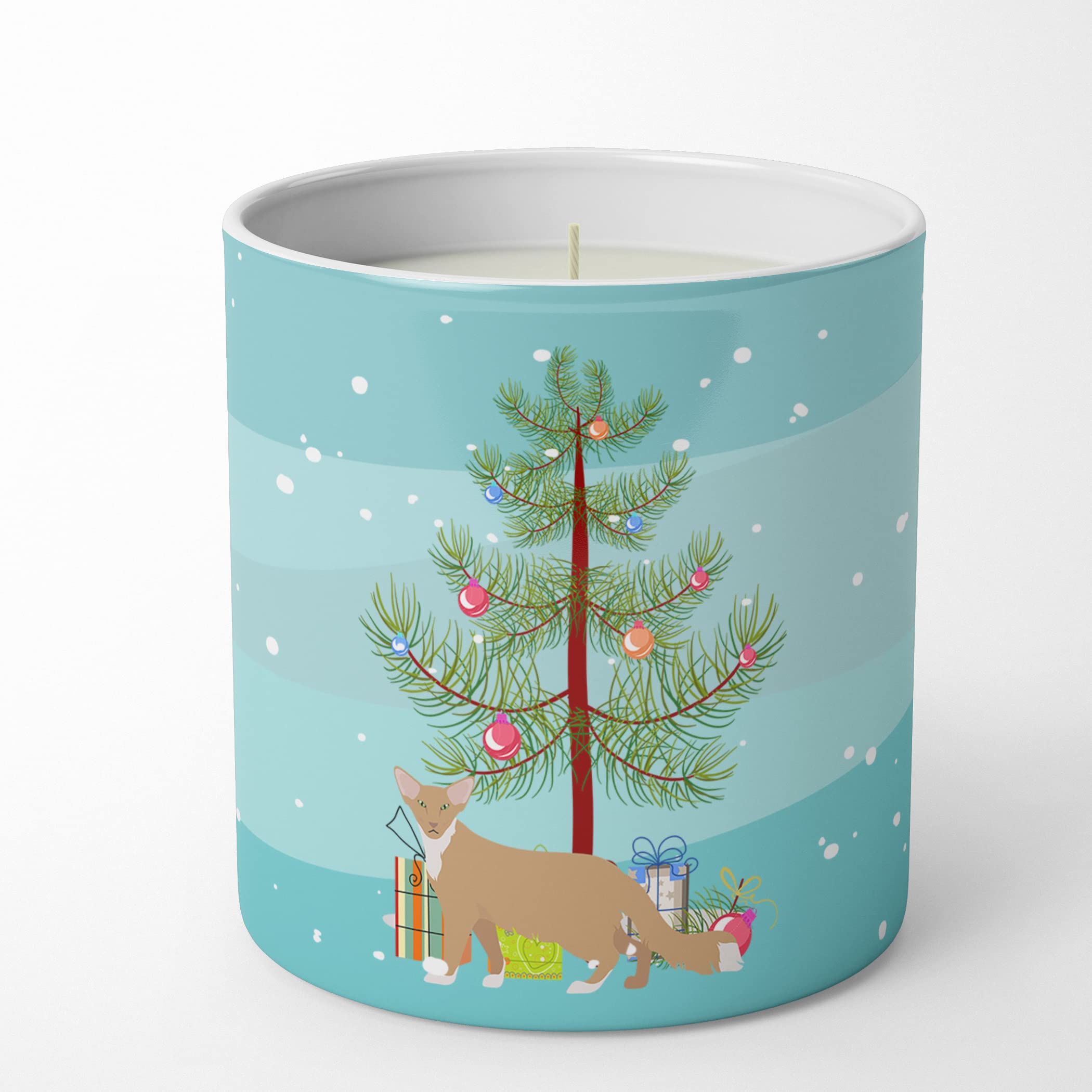 Carolines Treasures CK4672CDL Oriental Longhair #2 Cat Merry Christmas 10 oz Decorative Soy Candle Nature Soy Wax Essential Oil Home Decor Ideal for Bedroom Kitchen Bath Office Gift, 10 oz