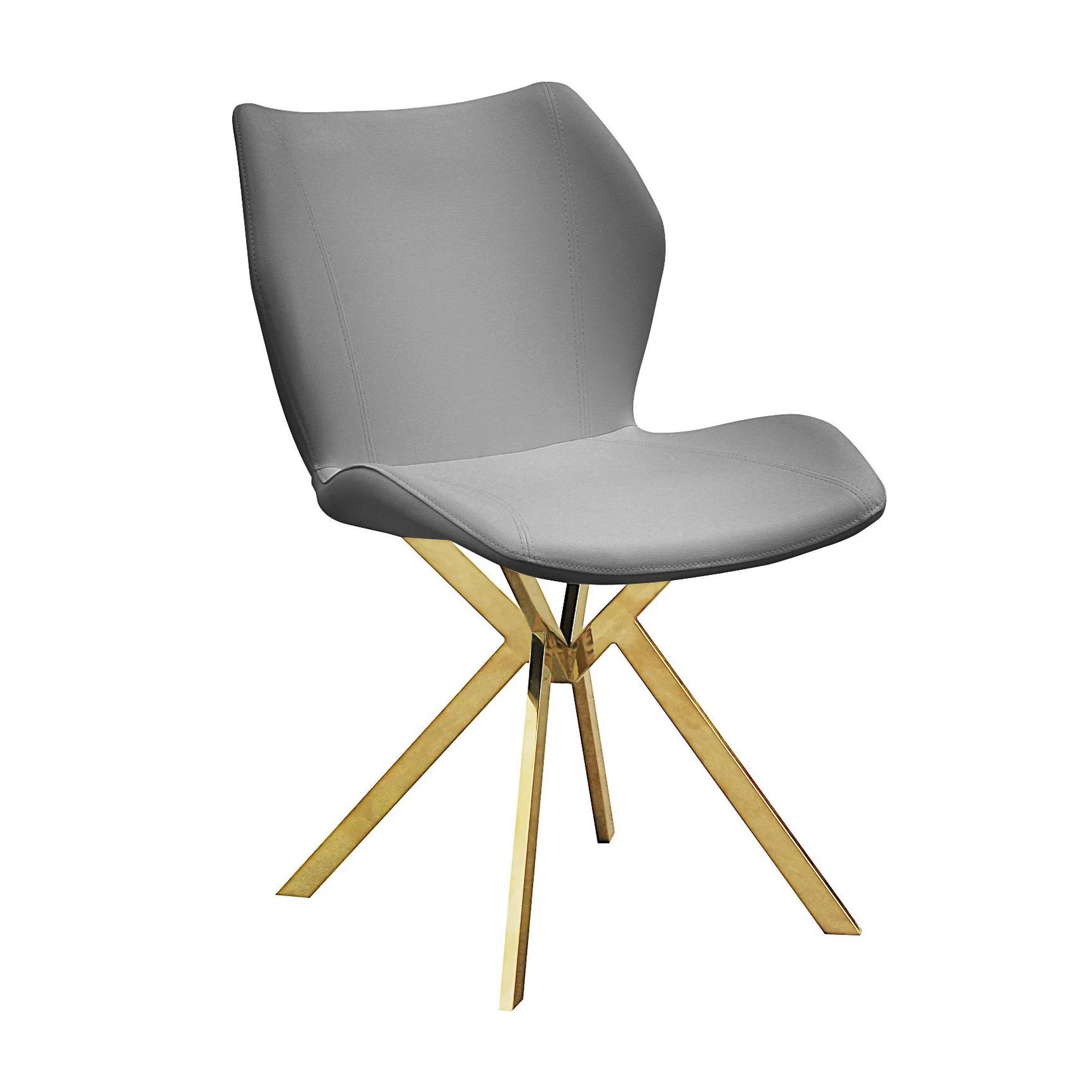 Anne 20 Inch Dining Chair, Set of 4, Vegan Faux Leather, Gold Legs, Gray