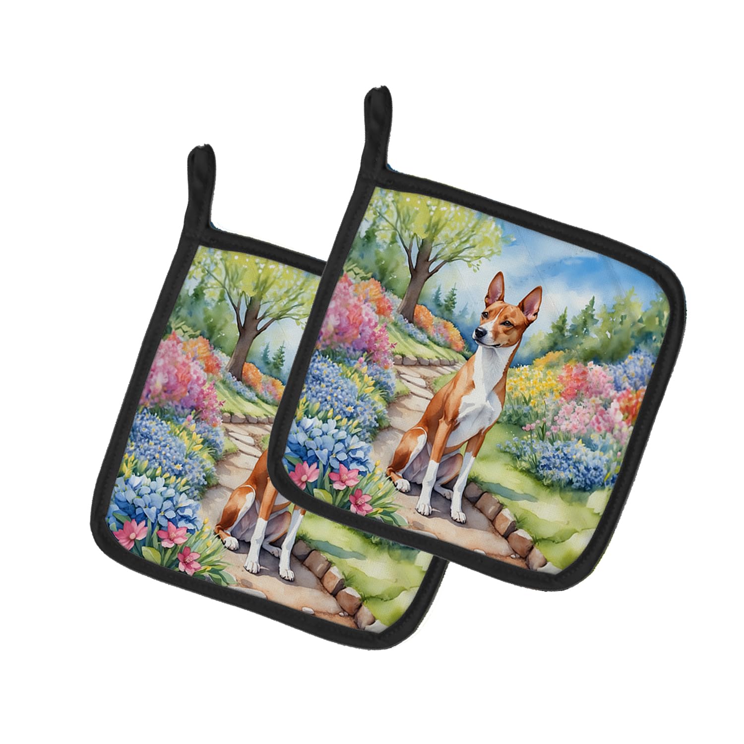 Basenji Spring Garden Pair of Pot Holders