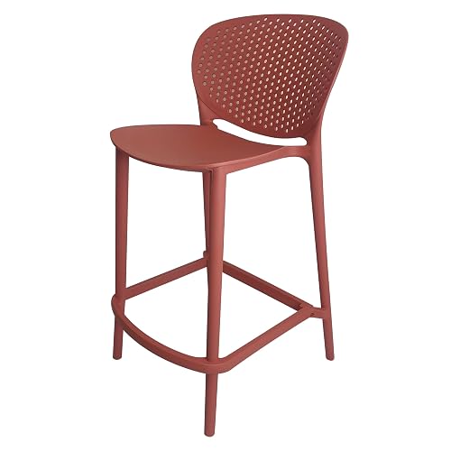 Celin 26 Inch Counter Stool Chair, Set of 4, Stackable, Mesh Back, Orange