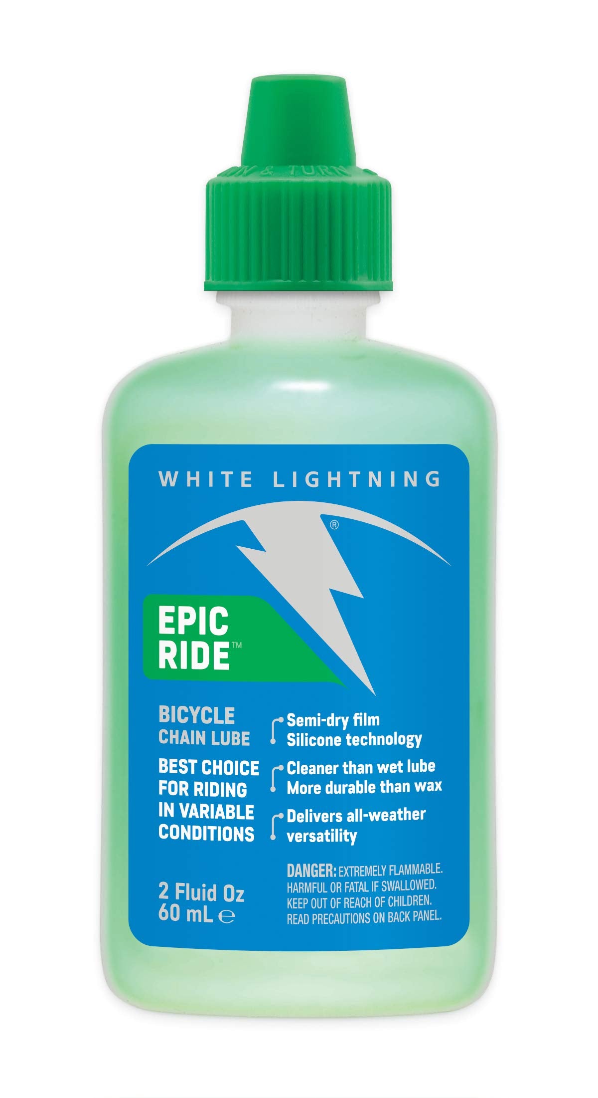 White Lightning Epic Ride All Conditions Light Bicycle Chain Lube, 2Oz Drip Squeeze Bottle