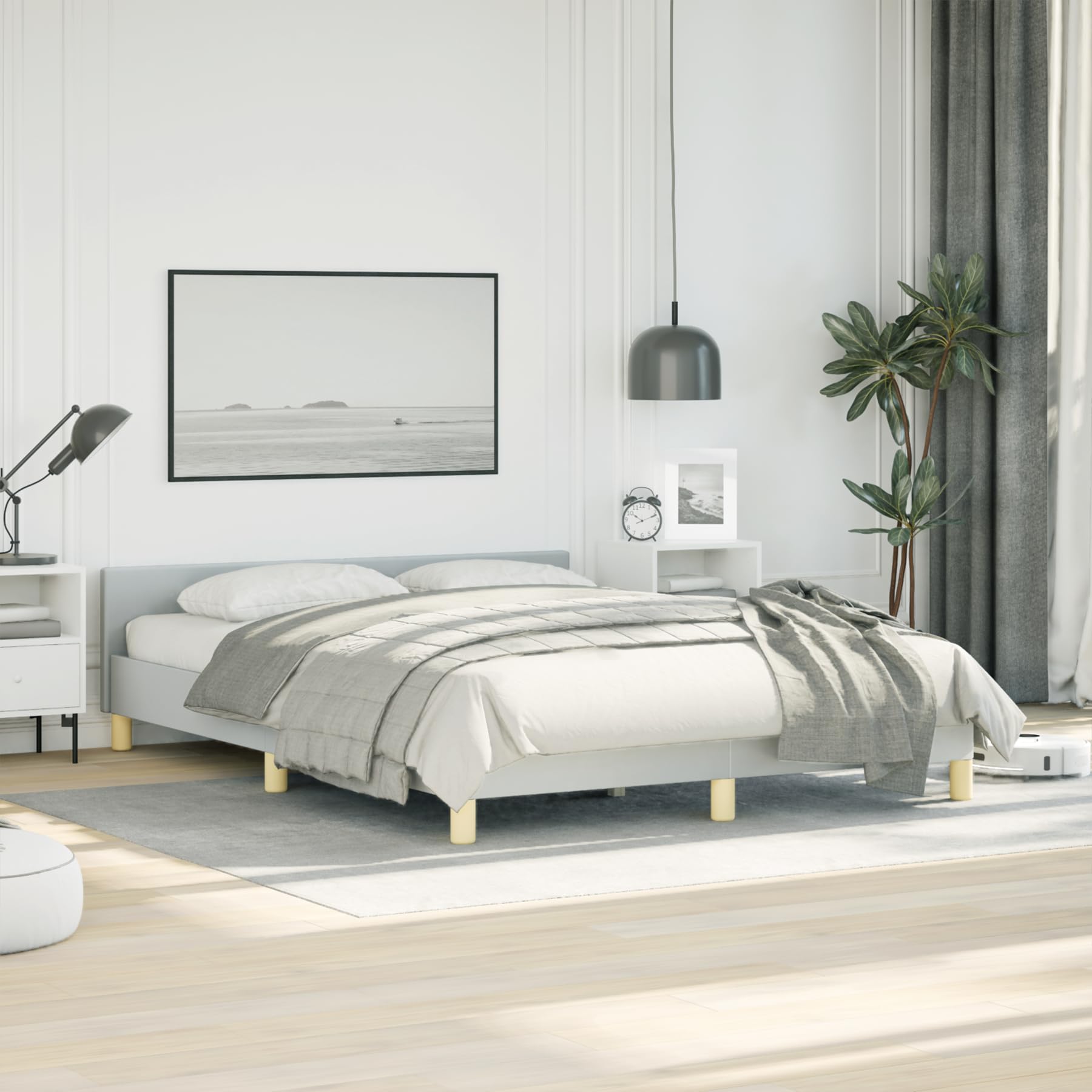 vidaXL Bed Frame with Headboard Light Gray 53.9x74.8??Full Fabric