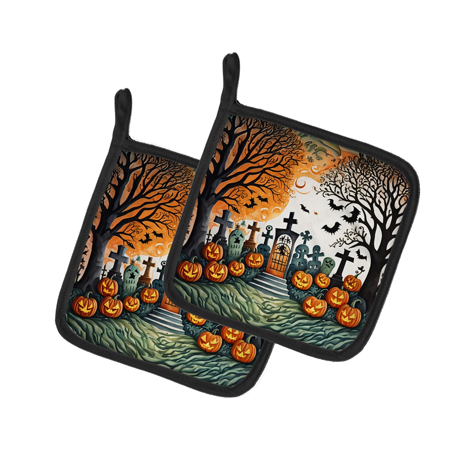 Papel Picado Skeletons Spooky Halloween Pair of Pot Holders