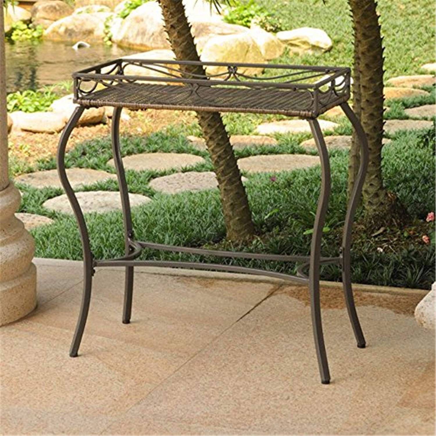 Valencia Resin Wicker/ Steel Rectangular Plant Stand - Antique Brown