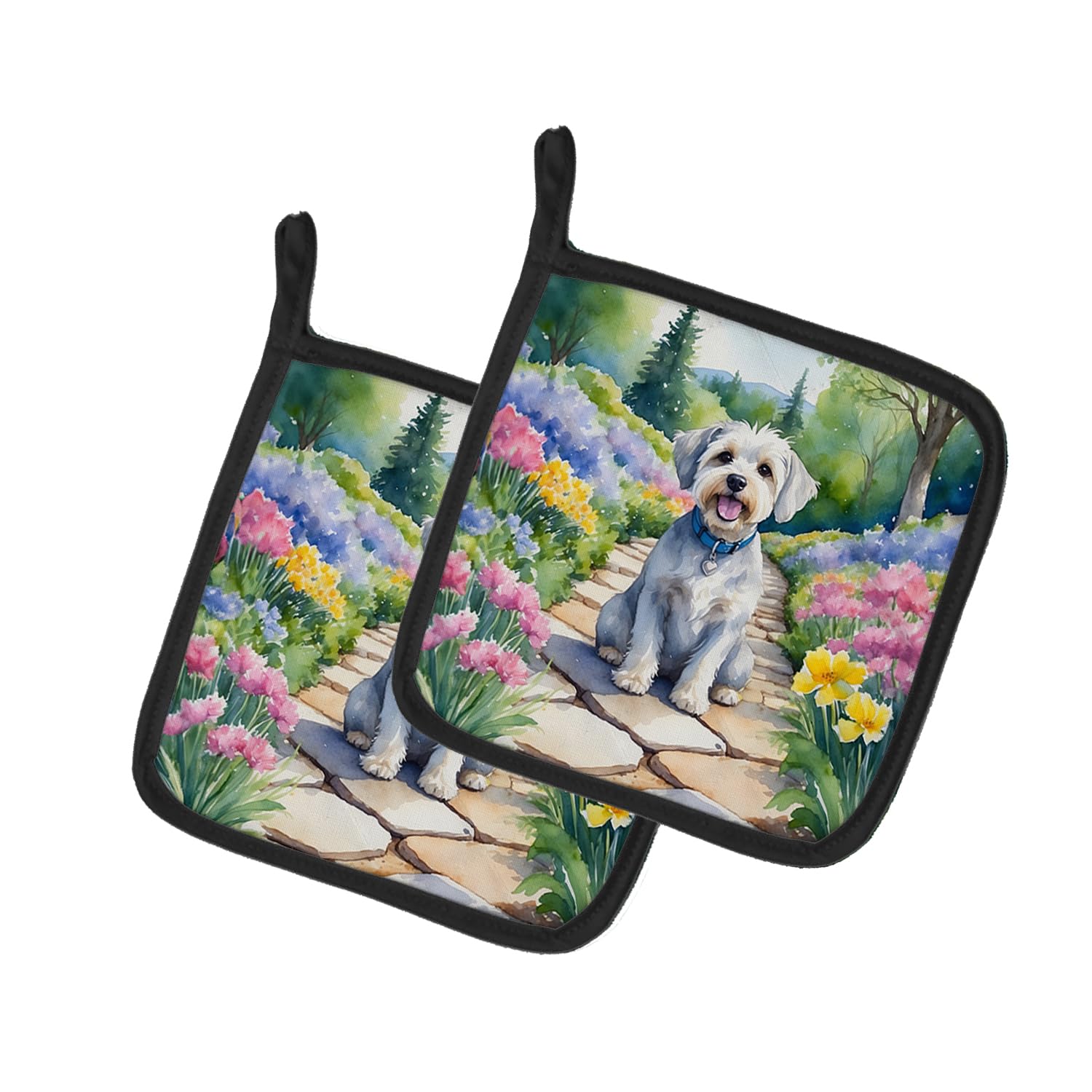 Dandie Dinmont Terrier Spring Path Pair of Pot Holders
