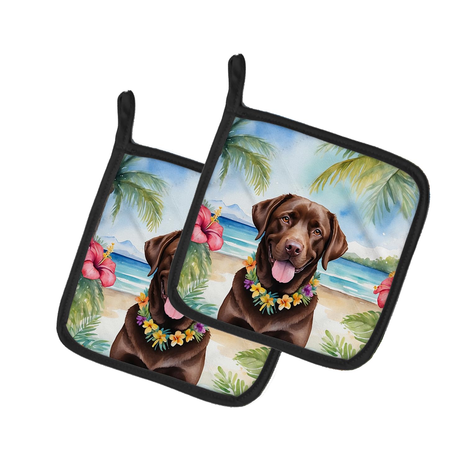 Chocolate Labrador Retriever Luau Pair of Pot Holders