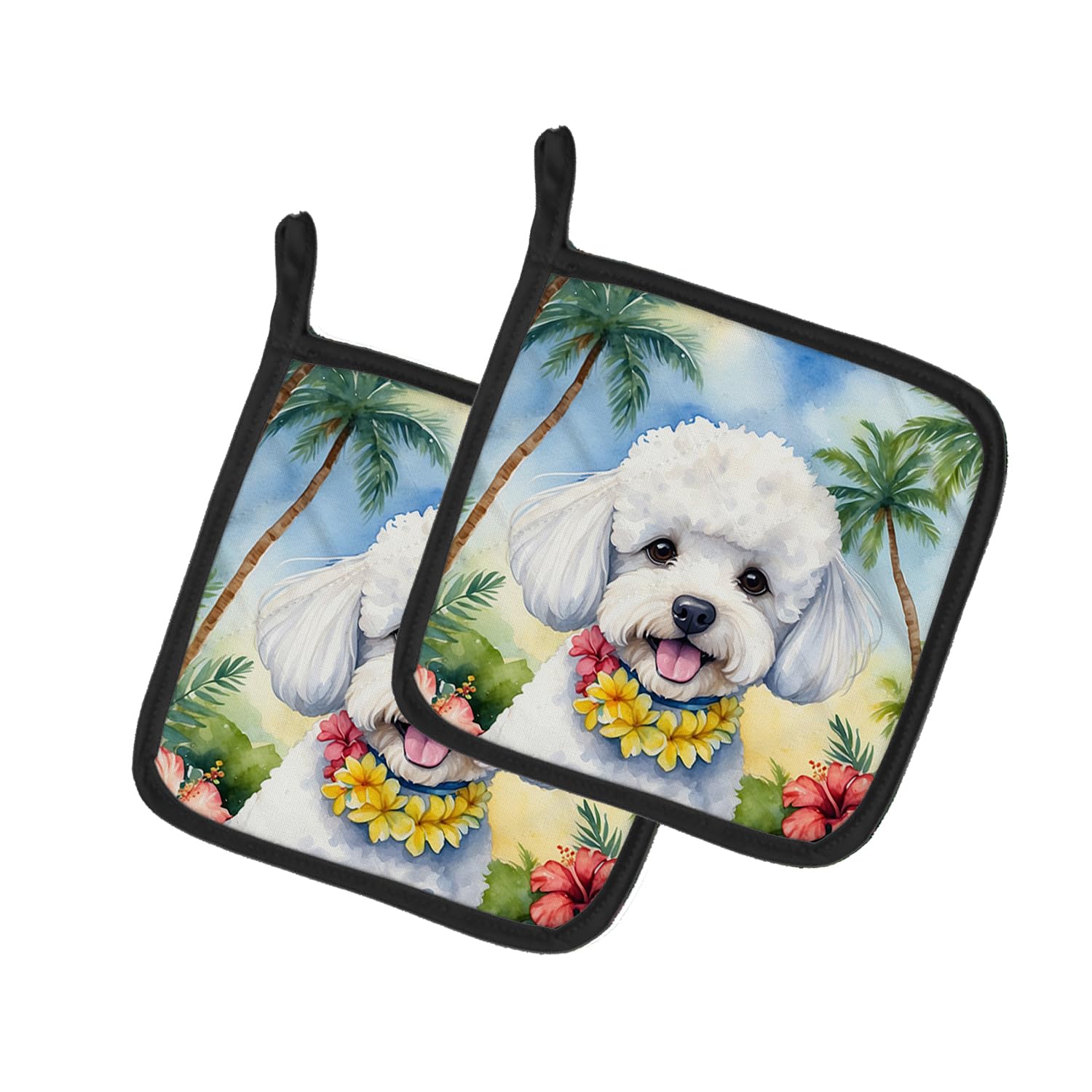 Bichon Frise Luau Pair of Pot Holders