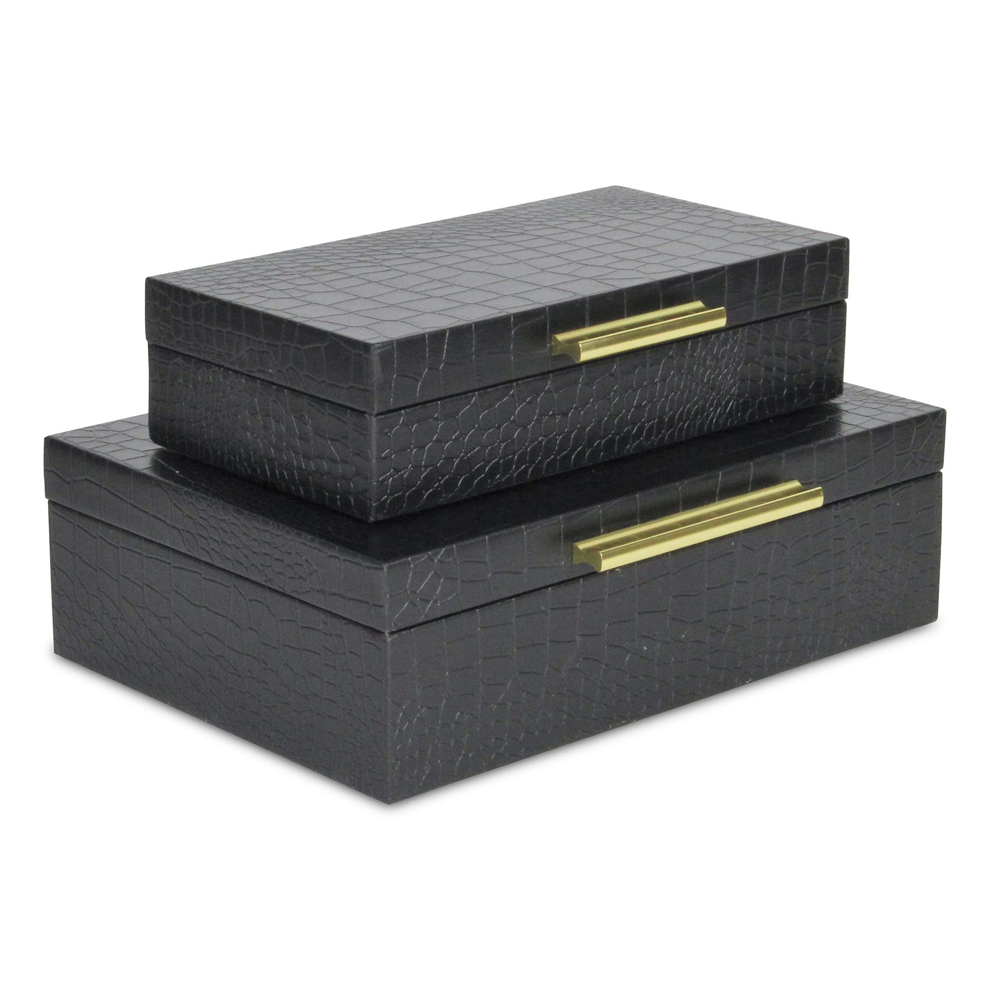 Lusan Rectangular Decorative Box Set - Black Faux Croco