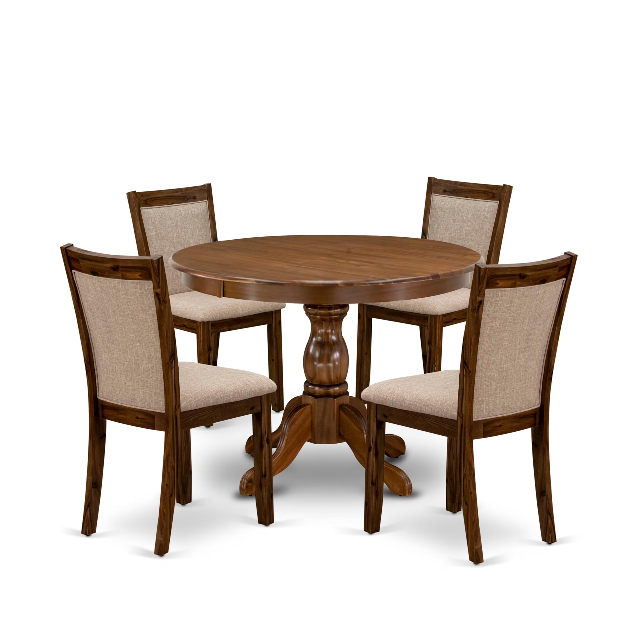 HBMZ5-AWN-04 5-Piece Dining Table Set Contains a Dining Table and 4 Light Tan Padded Chairs - Sand Blasting Antique Walnut Finish