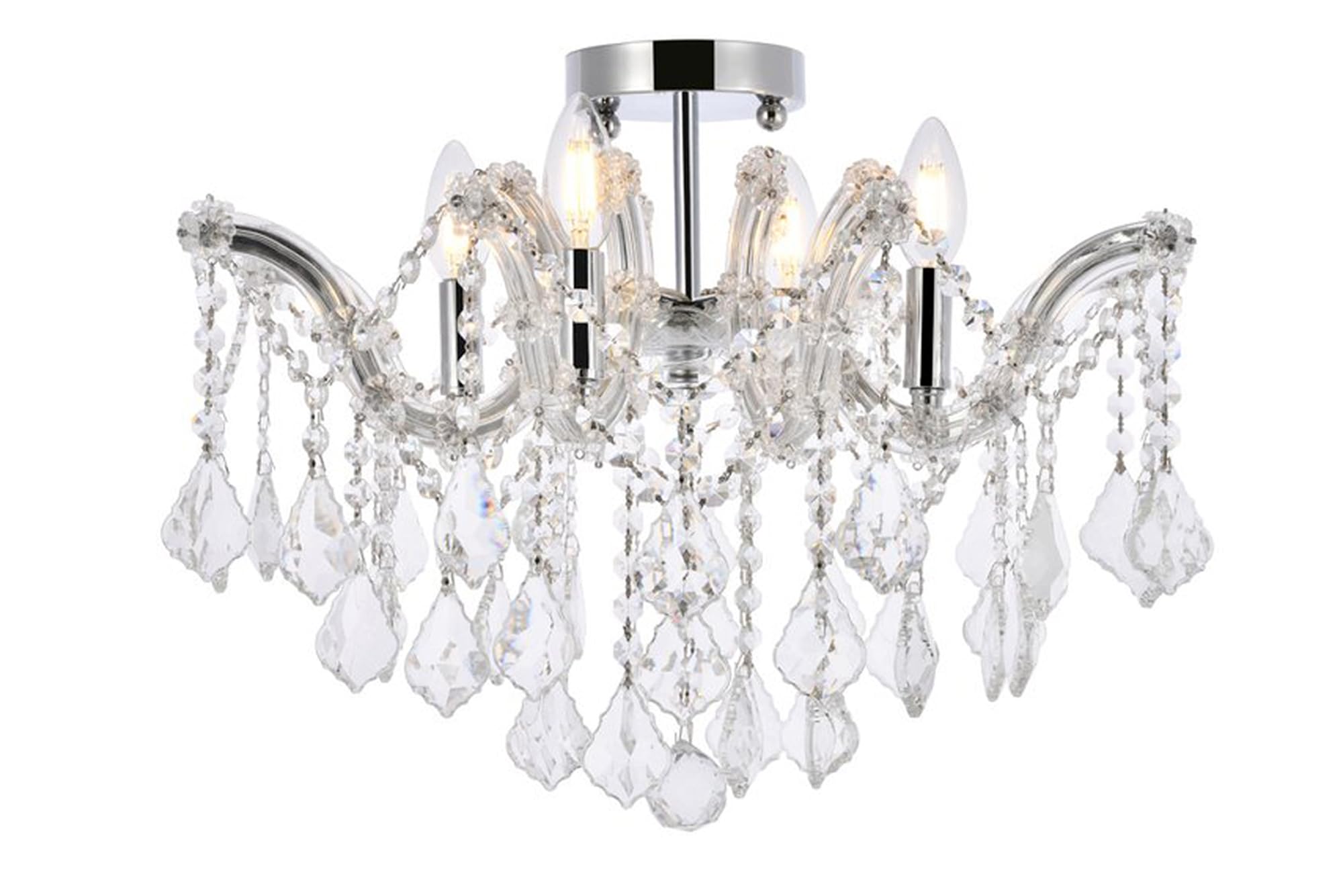 Elegant Lighting Indoor Modern Home Decorative Bright Maria Theresa 4 Light Chrome Flush Mount Clear Royal Cut Crystal