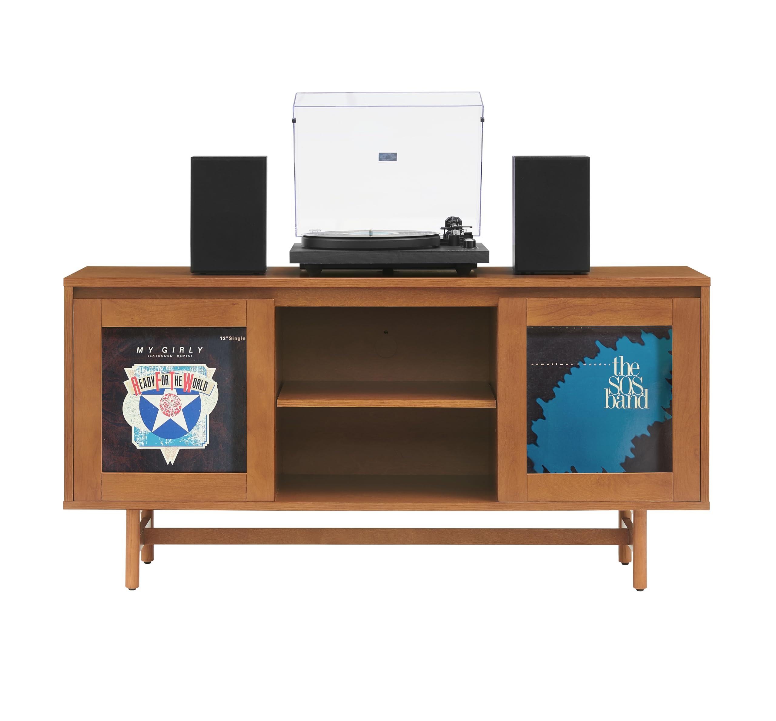 Dempsey Record Player Cabinet With Vinyl Storage Walnut