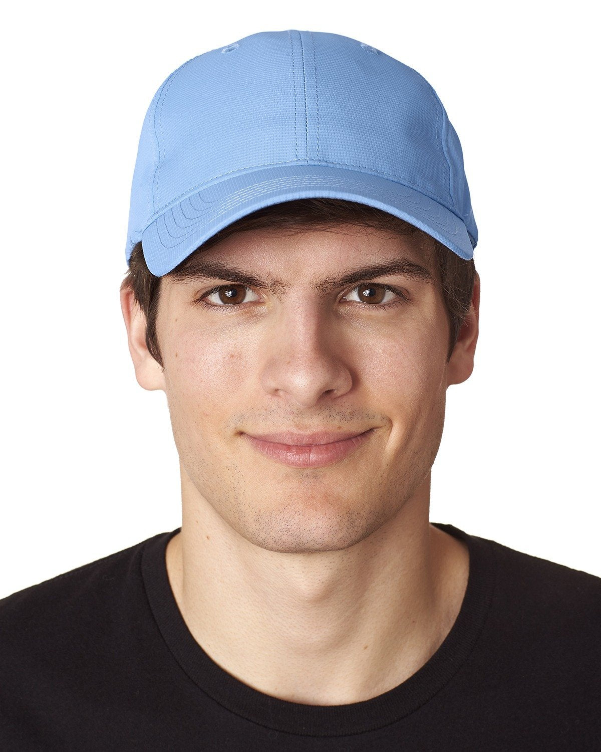TH101 |TRIUMPH- Polyester Micro Jacquard performance mesh, six panel, unstructured, two-ply fabric front panel, moisture wicking grey mesh sweatband, anti-glare grey fabric under visor, self-fabric hook and loop closure- LIGHT BLUE