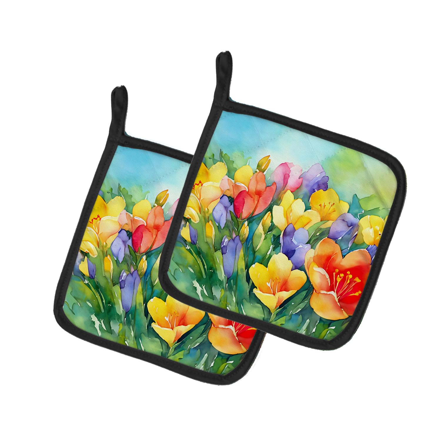 Freesias in Watercolor Pair of Pot Holders