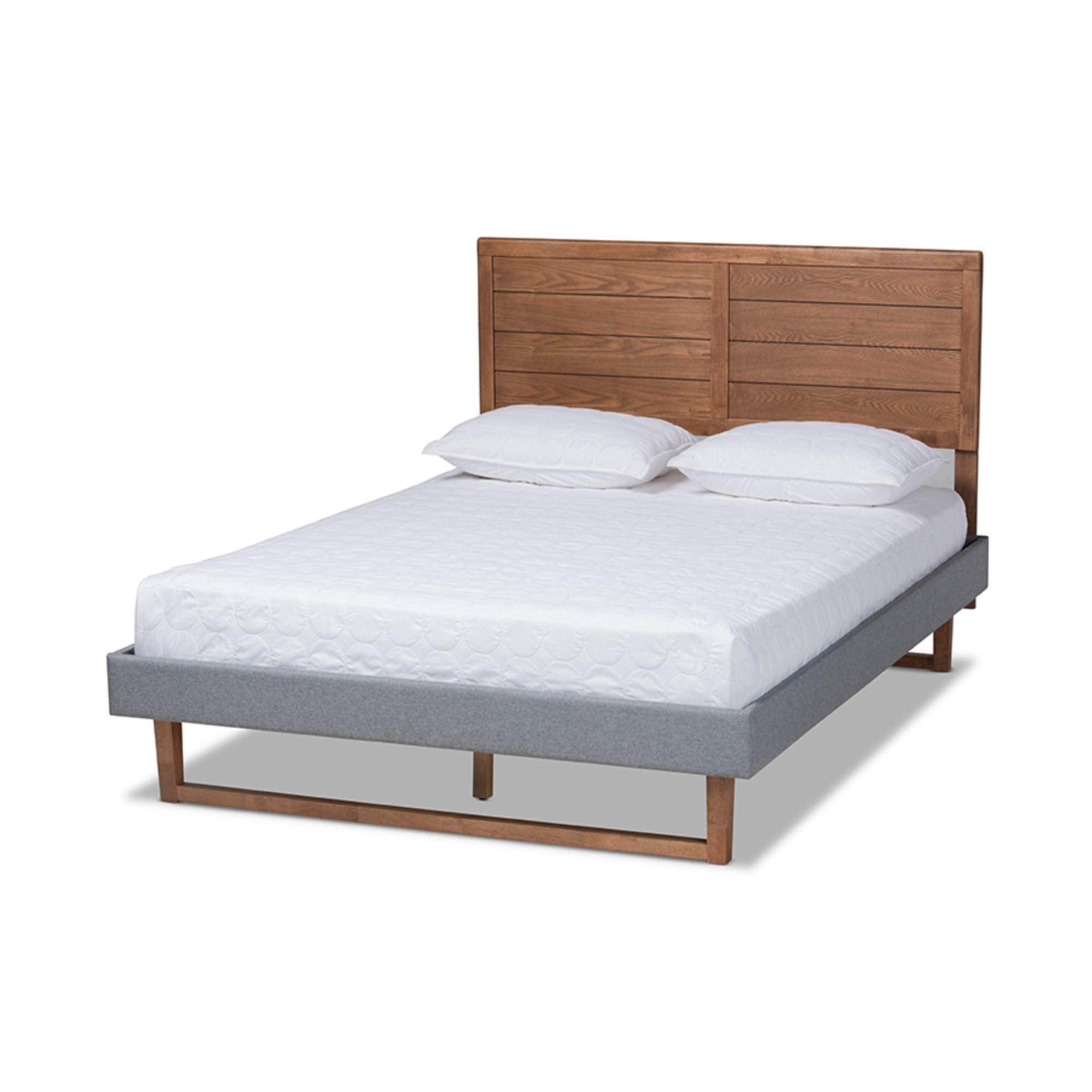 Baxton Studio Gabriela Rustic Modern Dark Grey Fabric Upholstered And Ash Walnut Brown Finished Wood Full Size Platform Bed
