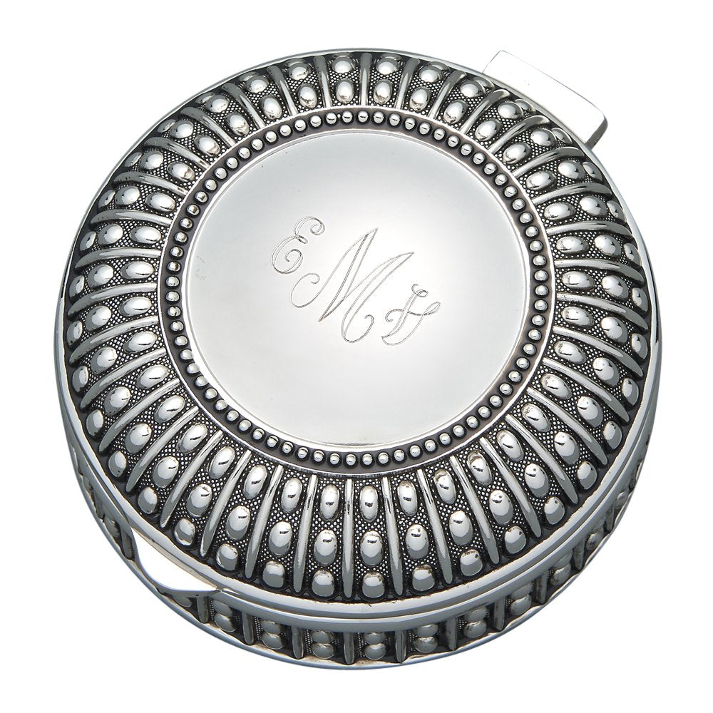 BEADED ANTIQUE ROUND BOX, SP 3 DIA