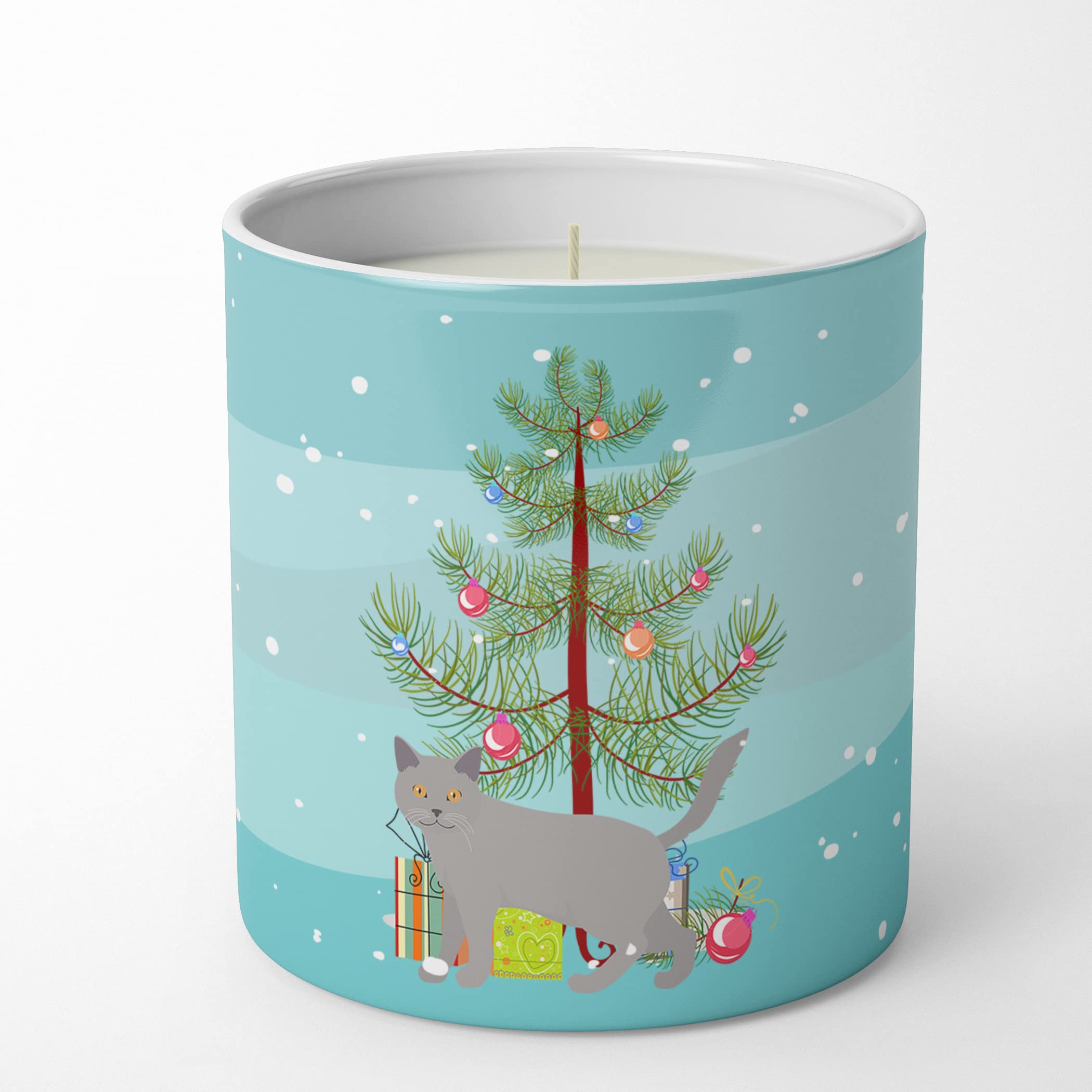 Carolines Treasures CK4583CDL Chartreux #2 Cat Merry Christmas 10 oz Decorative Soy Candle Nature Soy Wax Essential Oil Home Decor Ideal for Bedroom Kitchen Bath Office Gift, 10 oz