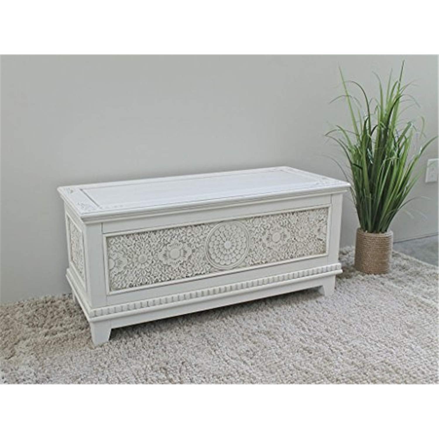 Windsor Carved Wood Trunk - Antique White