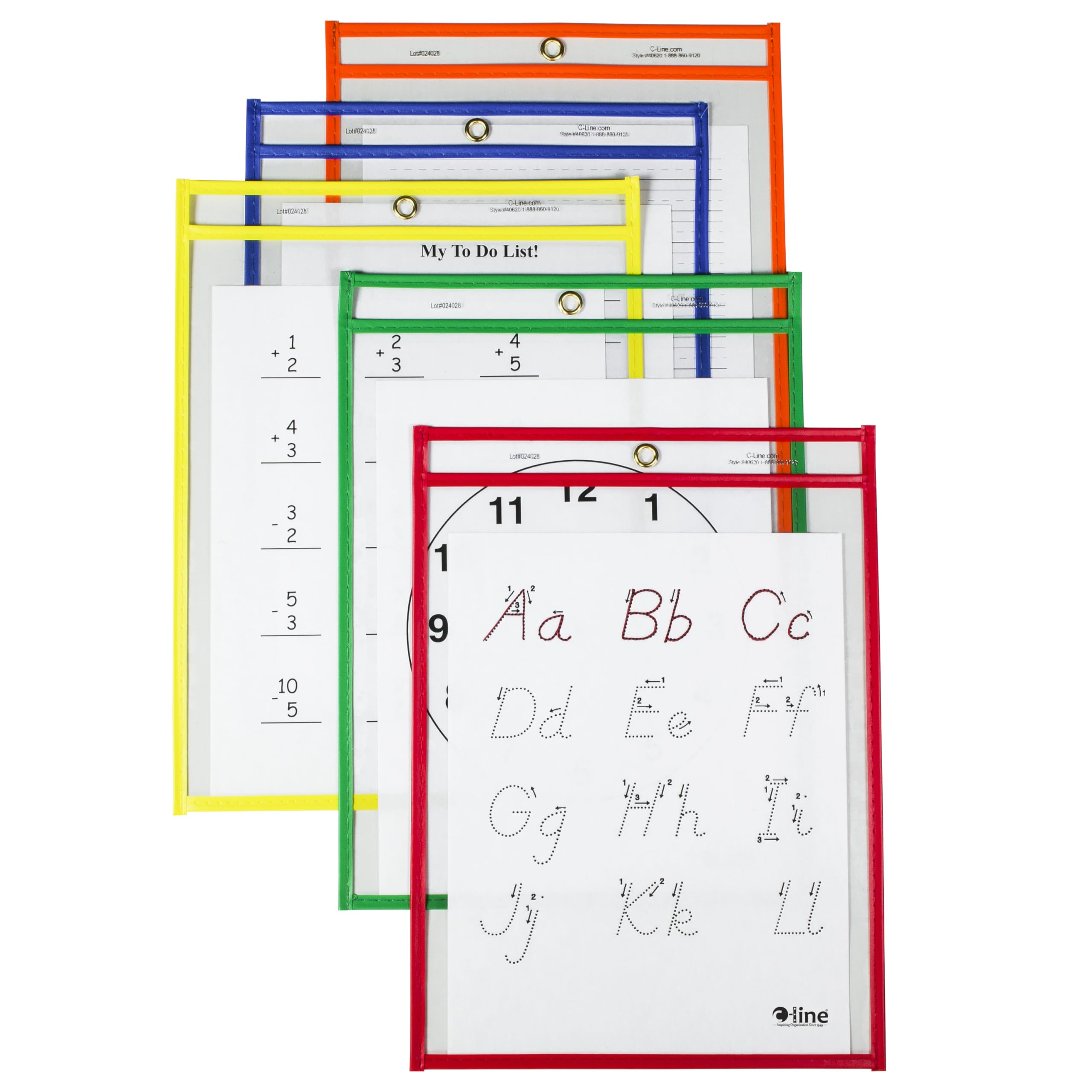Reusable Dry Erase Pockets, Assorted Primary Colors, 9 x 12, 25/BX, 40620