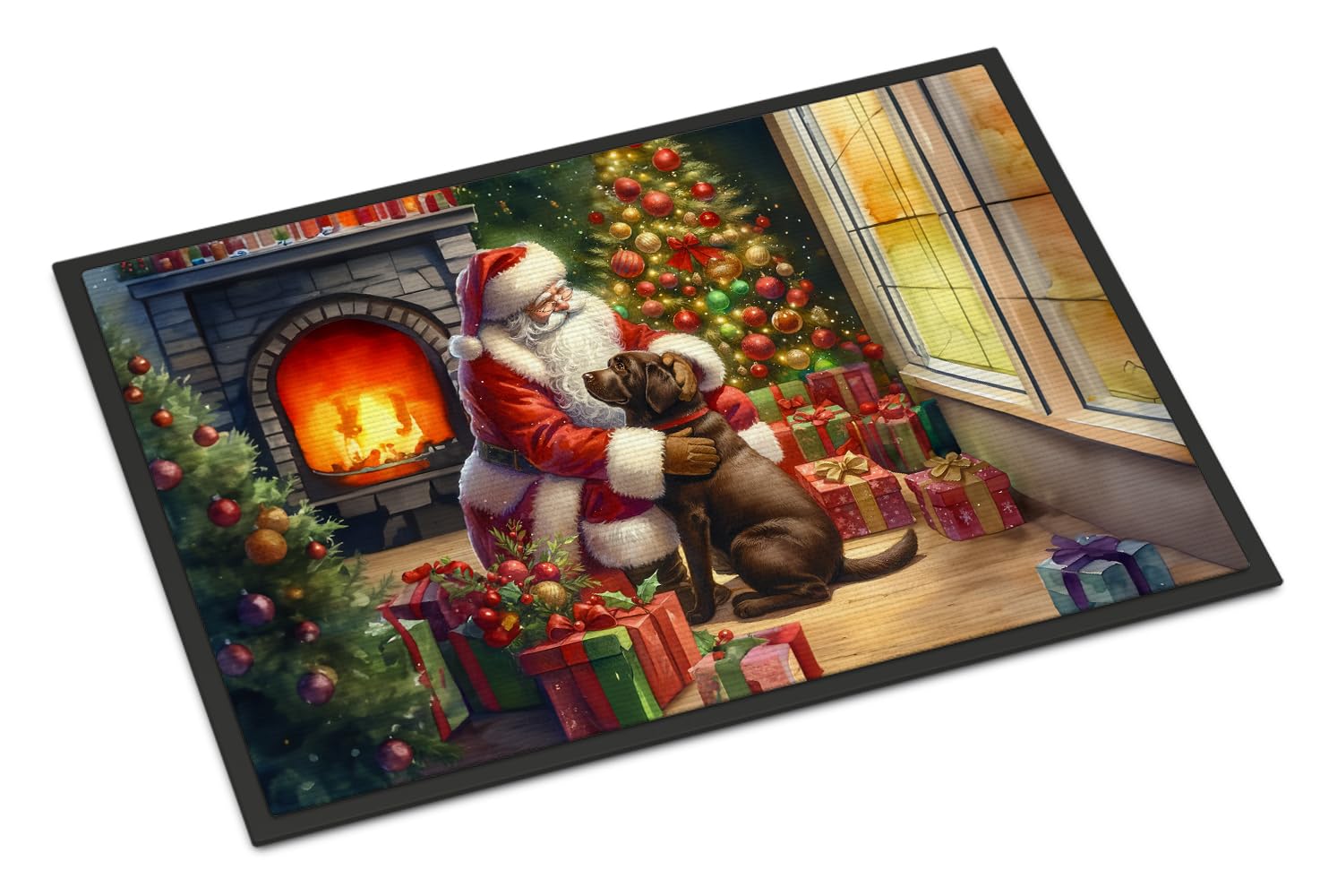 Carolines Treasures DAC4133MAT Labrador Retriever and Santa Claus Doormat Front Door Mat Indoor Outdoor Rugs for Entryway, Non Slip Washable Low Pile, 18H X 27W