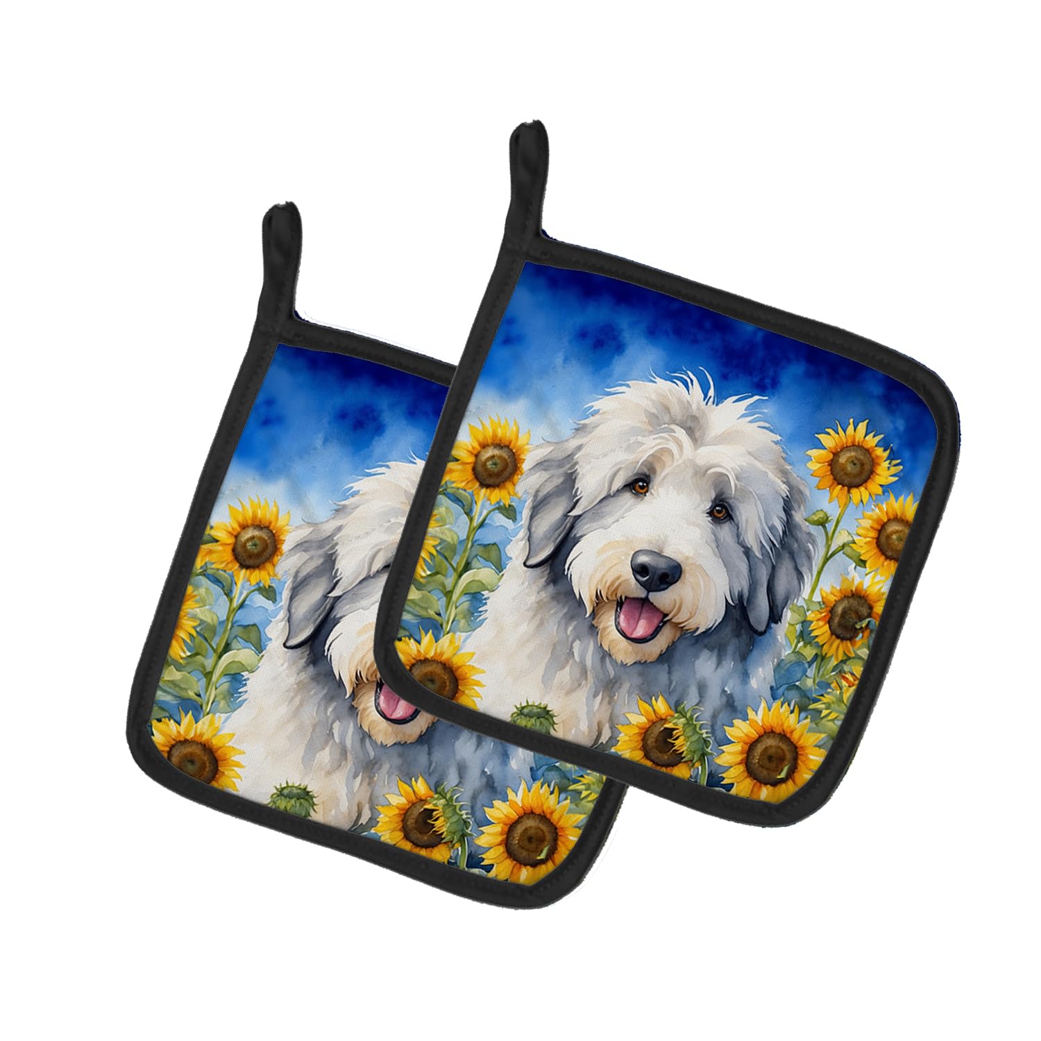 Old English Sheepdog in Sunflowers Pair of Pot Holders