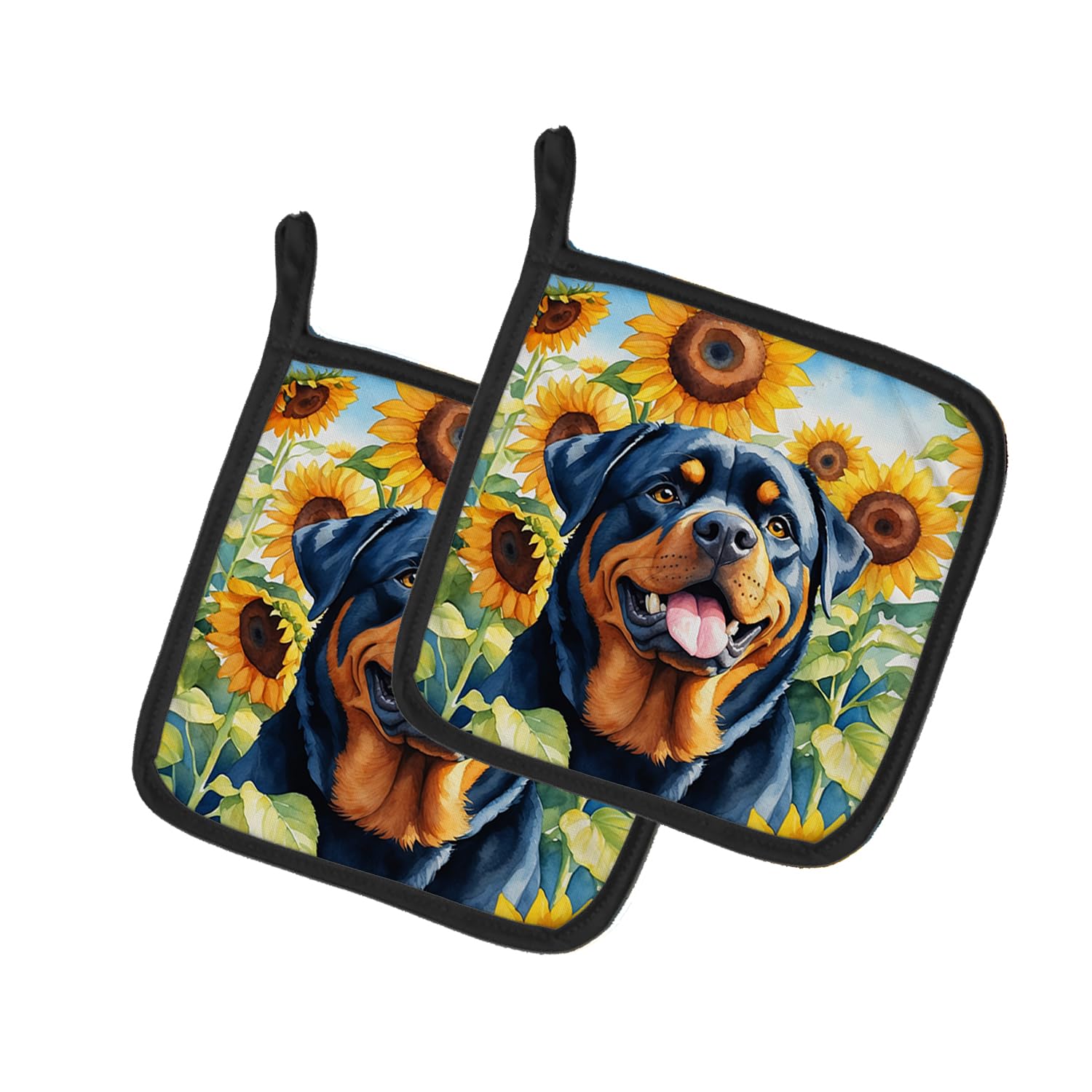 Rottweiler in Sunflowers Pair of Pot Holders