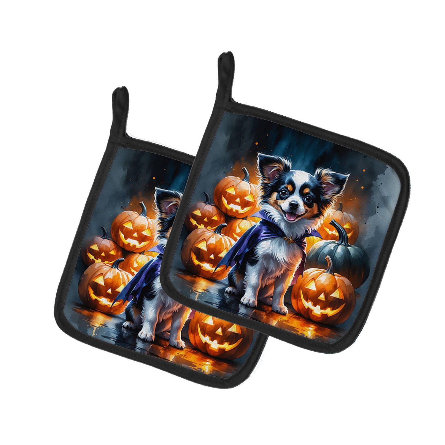 Carolines Treasures Tricolor Papillon Puppy Halloween Pair of Pot Holders Kitchen Heat Resistant Pot Holders Sets Oven Hot Pads for Cooking Baking BBQ, 7 1/2 x 7 1/2