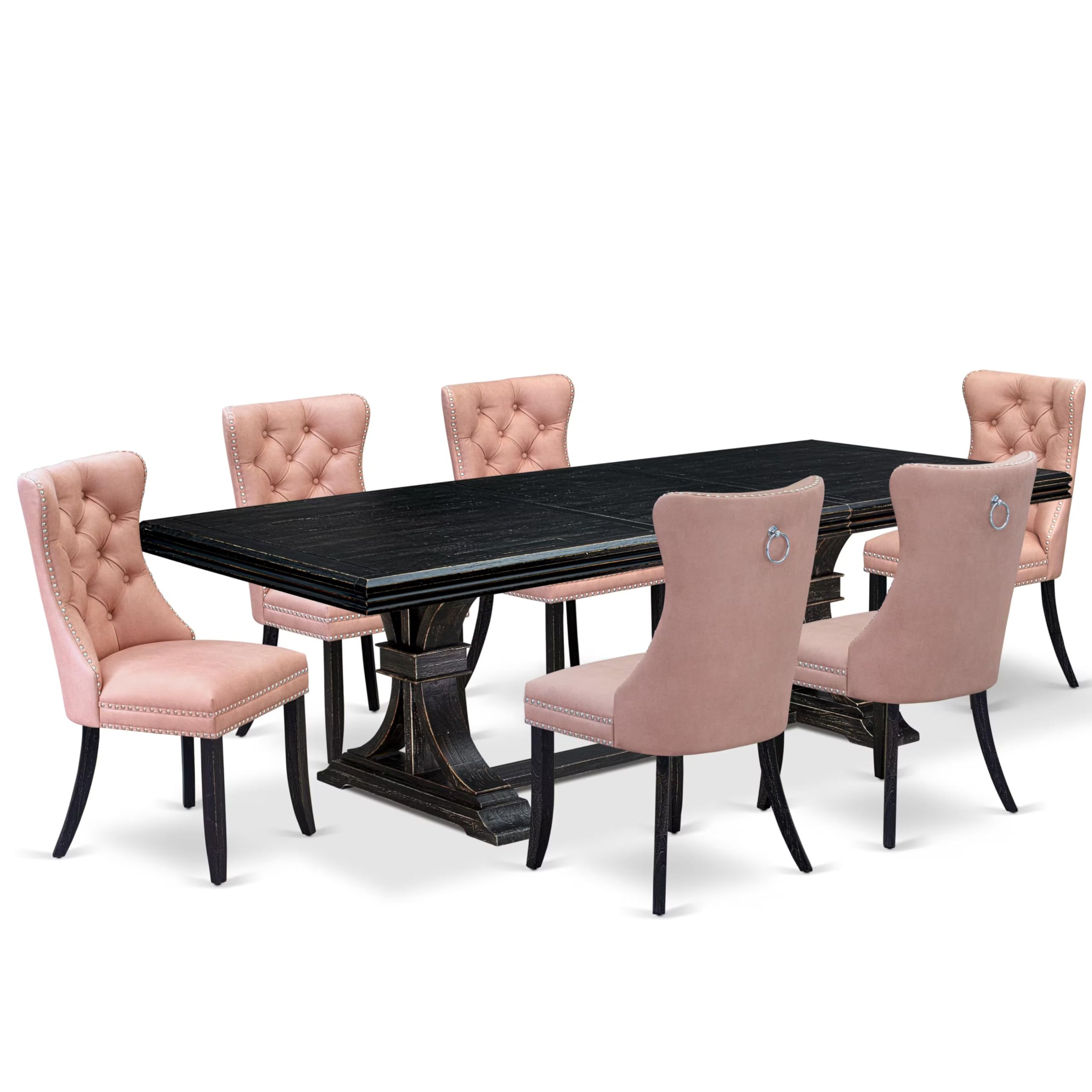 7 Pieces Dining Set Contains a Rectangle Kitchen Table and 6 Modern Chairs
