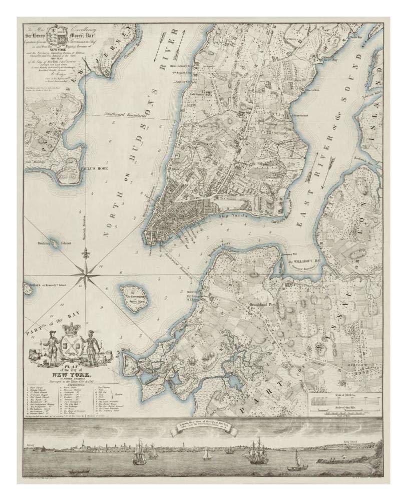 Plan of the City of New York, copied from the Ratzer Map - Decorative Blue Shading-Paper Art-24x30”