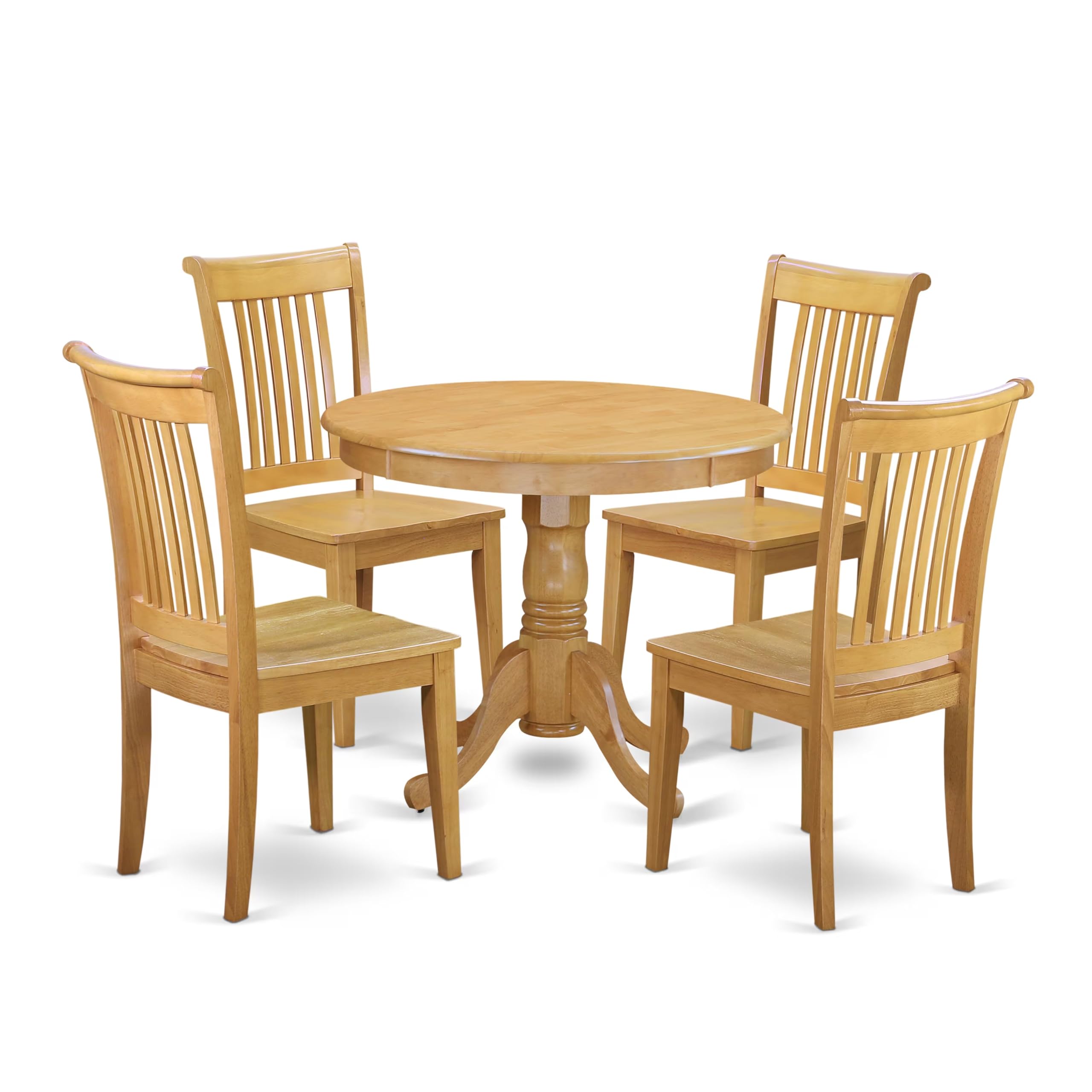 East West Furniture ANPO5-OAK-W 5 Piece Kitchen Set for 4 Includes a Round Room Table with Pedestal and 4 Dining Chairs, 36x36 Inch, Oak