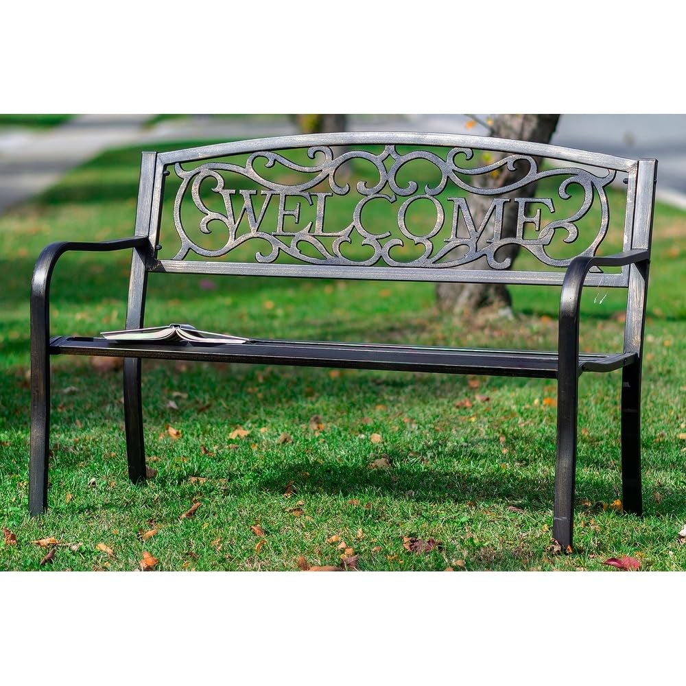 Hi-Line Gift Ltd 78654-BZ Bronze Welcome Garden Bench 50 Inch Long