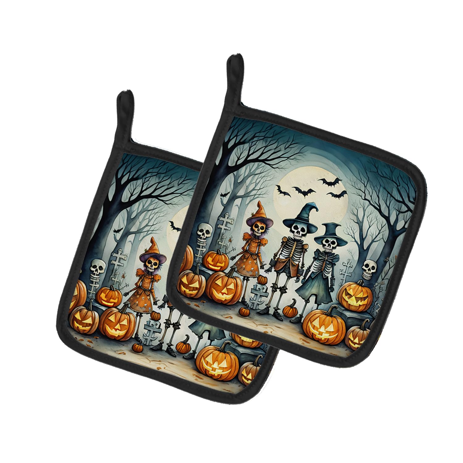 Calacas Skeletons Spooky Halloween Pair of Pot Holders