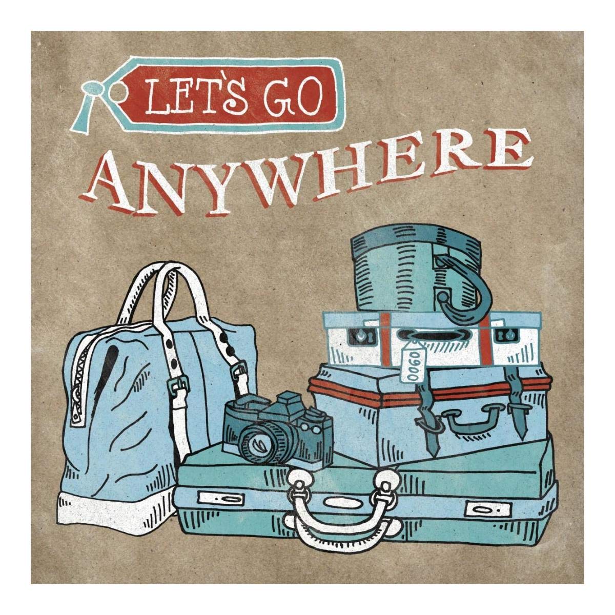 Adventure Love Suitcase Taupe -Paper Art-20x20″