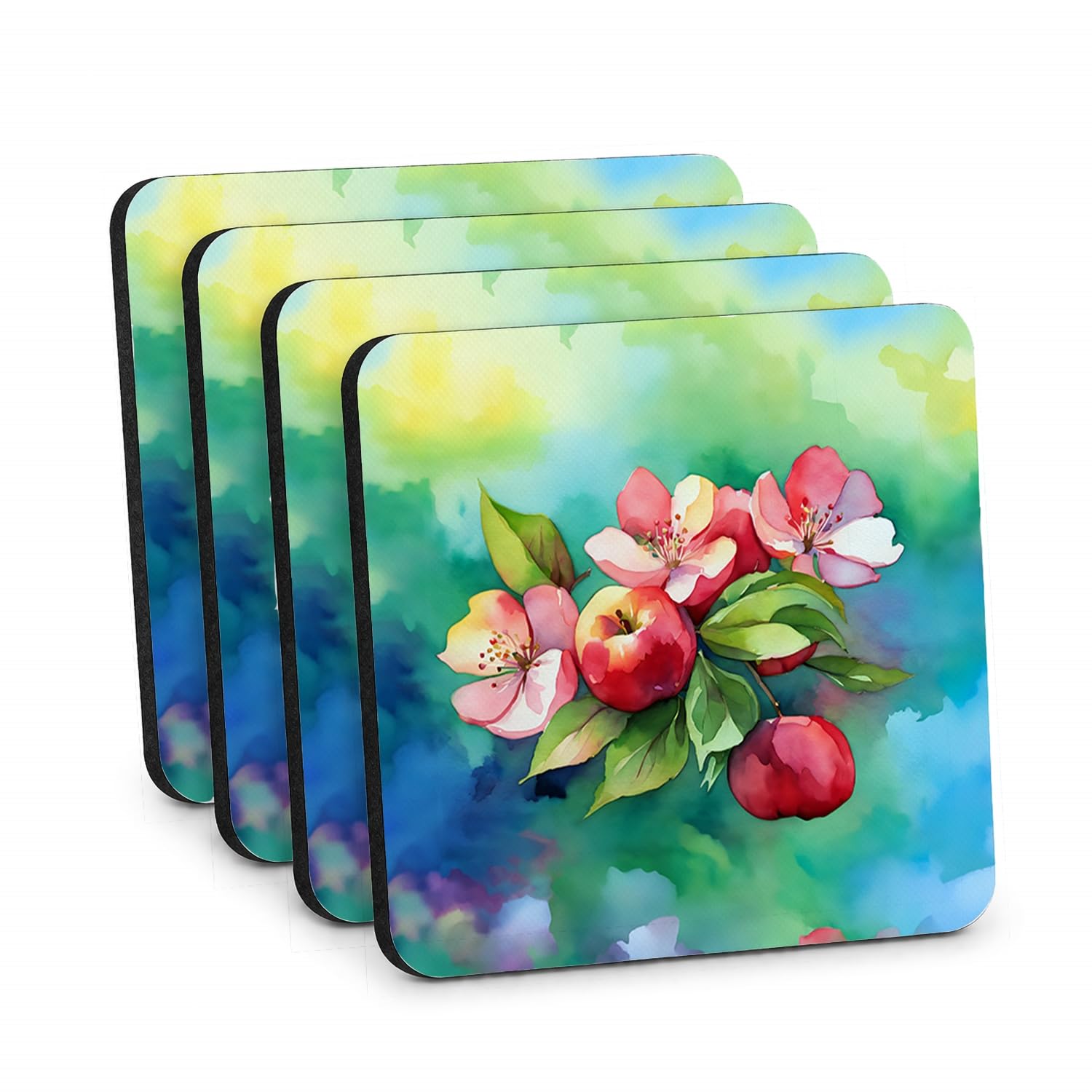Carolines Treasures Arkansas Apple Blossom in Watercolor Foam Coasters Set of 4 Cup Coasters for Indoor Outdoor, Tabletop Protection, Anti Slip, Mouse pad Material