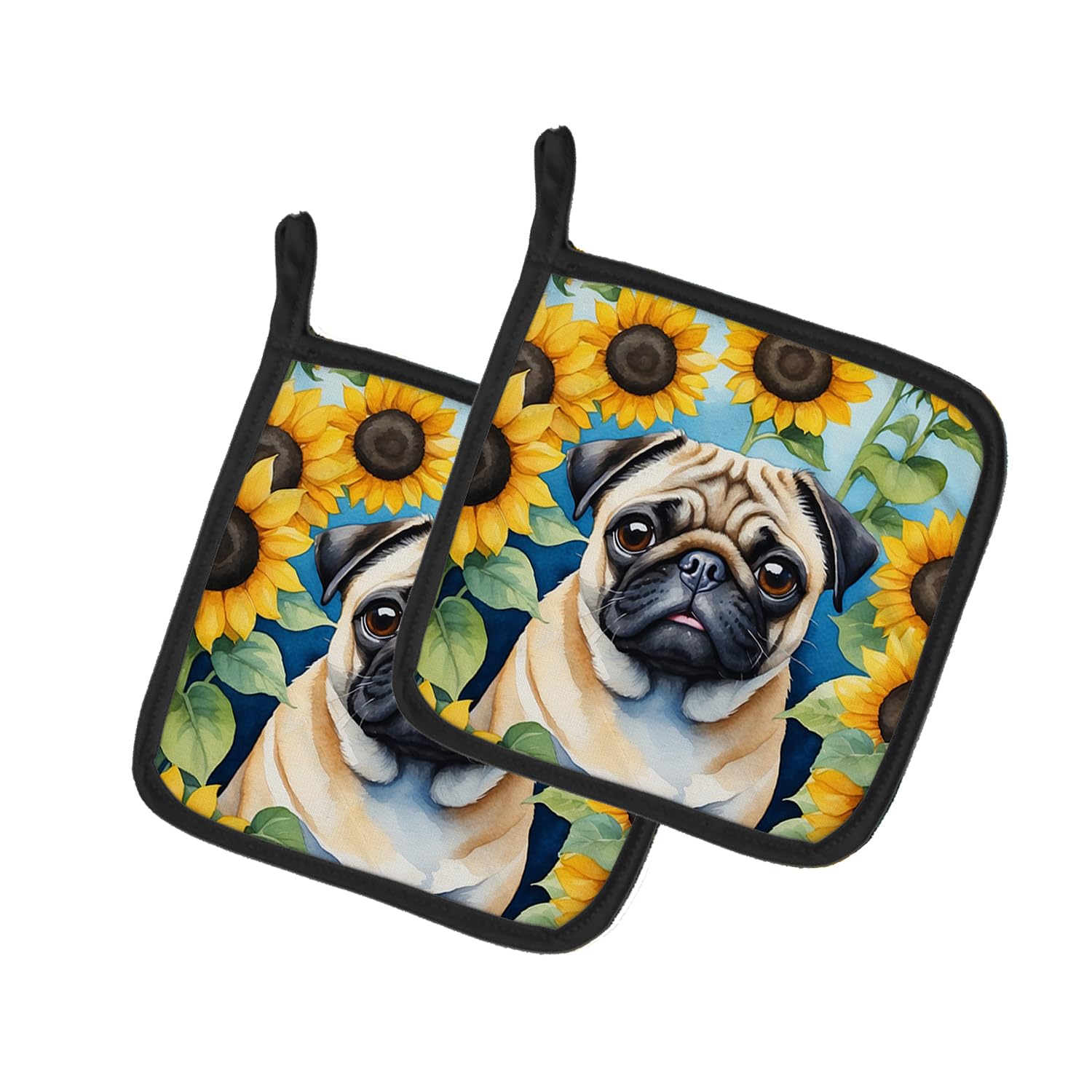 Pug in Sunflowers Pair of Pot Holders