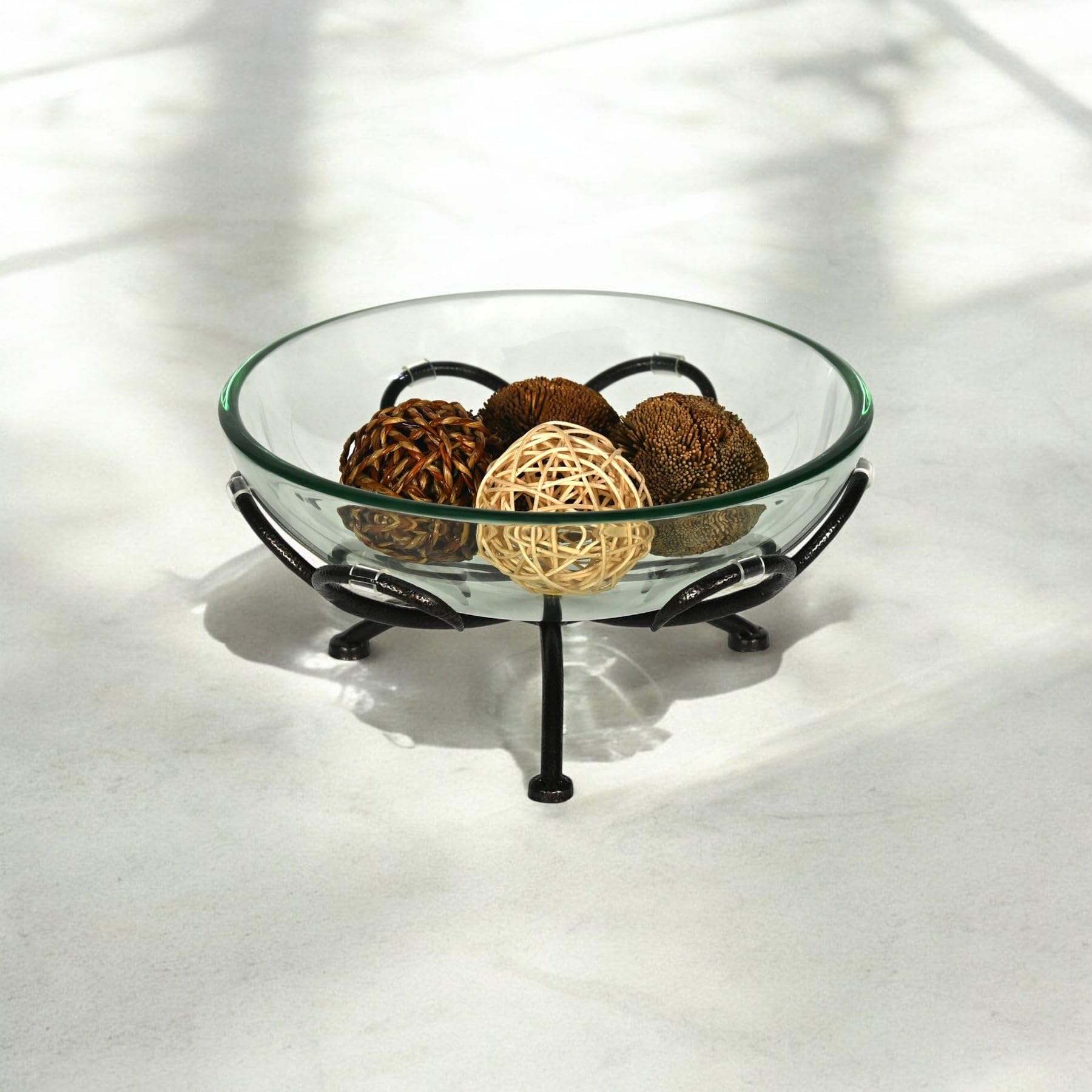 Olivan Tempered Glass Bowl & Metal Stand - Round