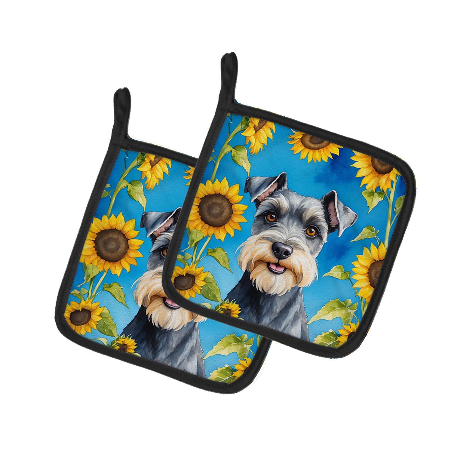 Schnauzer in Sunflowers Pair of Pot Holders