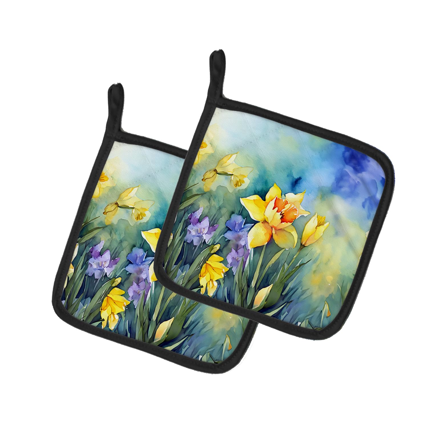 Daffodils in Watercolor Pair of Pot Holders