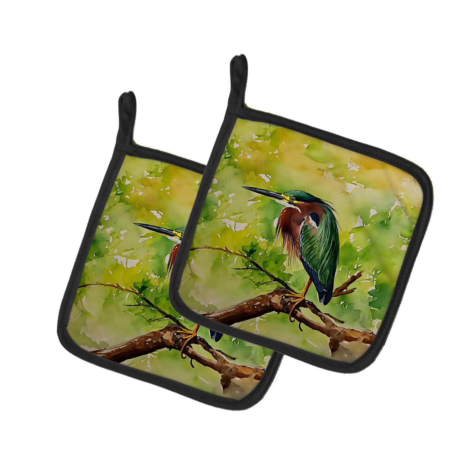 Green Heron Pair of Pot Holders