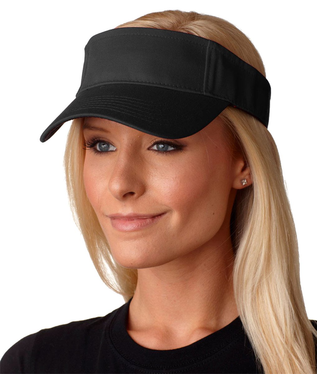 AC101 | ACE- Three Panel Cotton Twill Visor, Terry Cloth Sweatband, Self-Fabric Hook and Loop Closure - BLACK