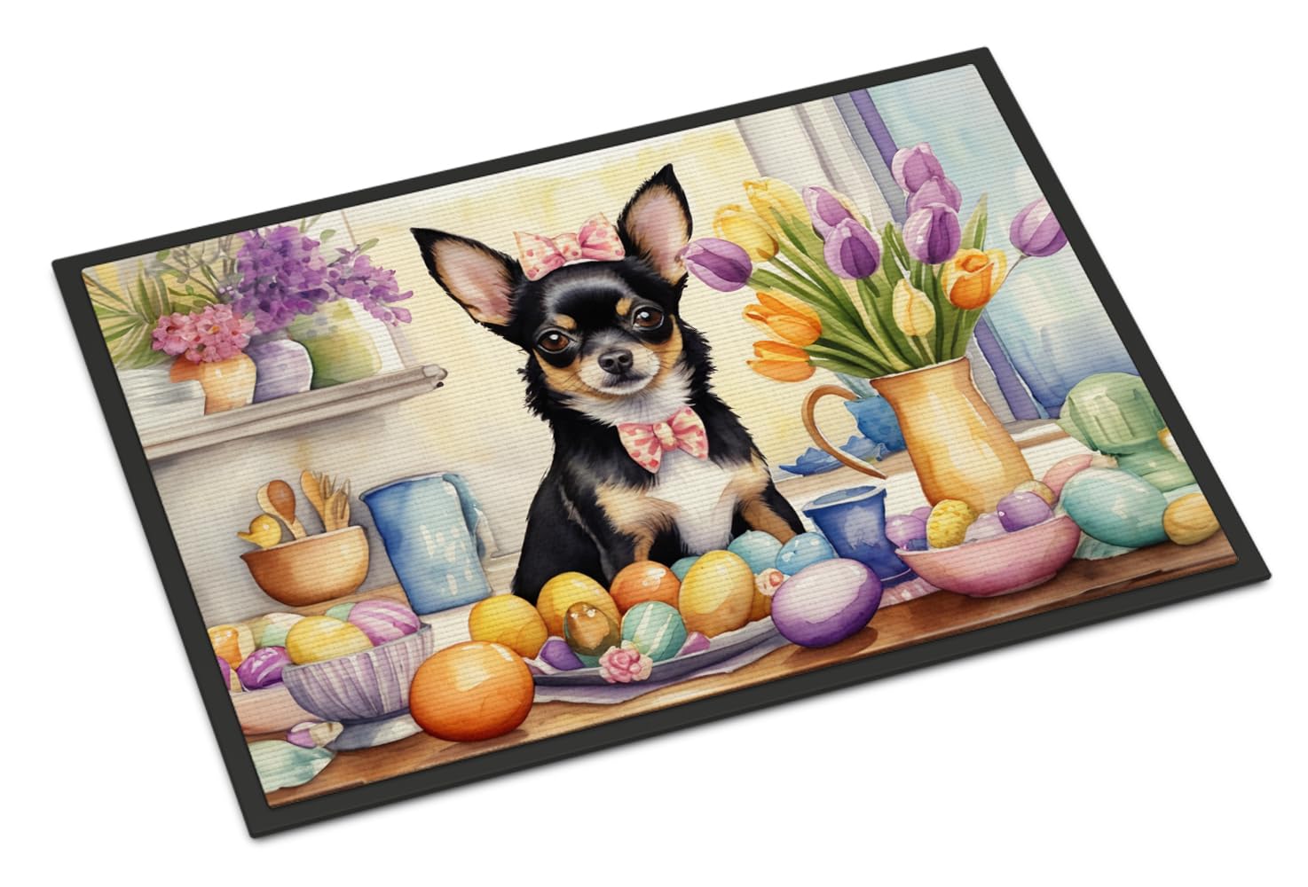Carolines Treasures DAC6787JMAT Decorating Easter Chihuahua Doormat Front Door Mat Indoor Outdoor Rugs for Entryway, Non Slip Washable Low Pile, 24H X 36W