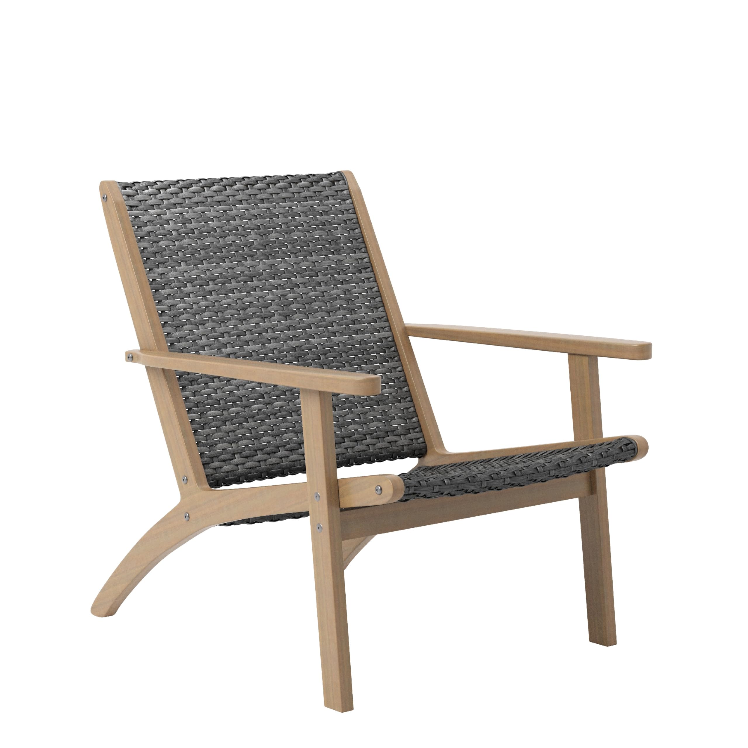 Rady Patio Side Armchair Set of 2, Gray Wicker, Brown Solid Wood