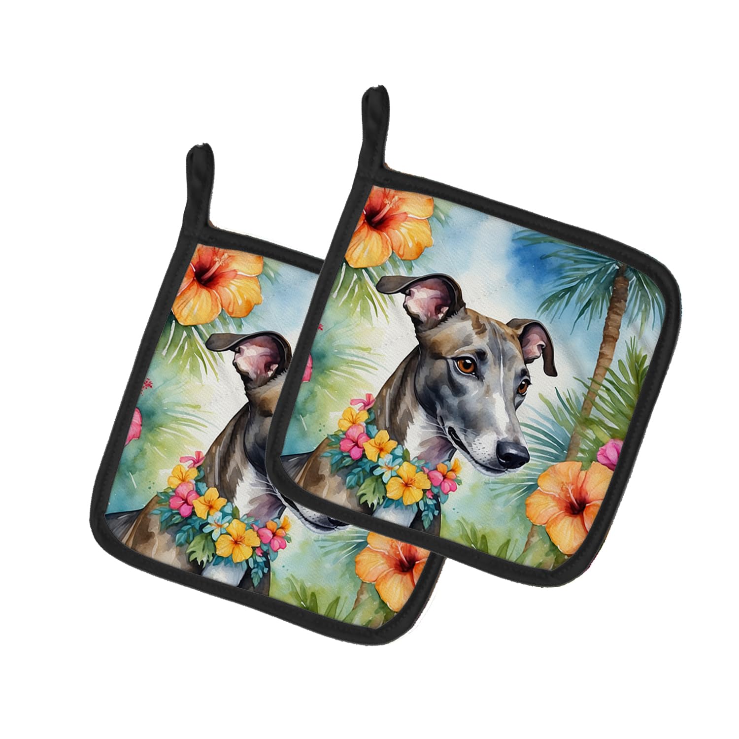 Greyhound Luau Pair of Pot Holders