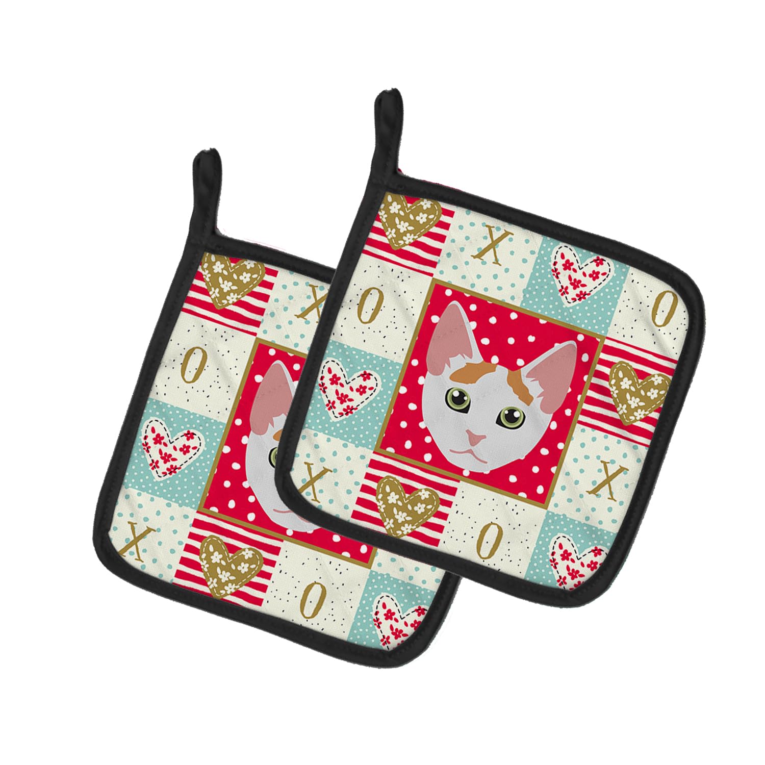 Japanese Bobtail Cat Love Pair of Pot Holders