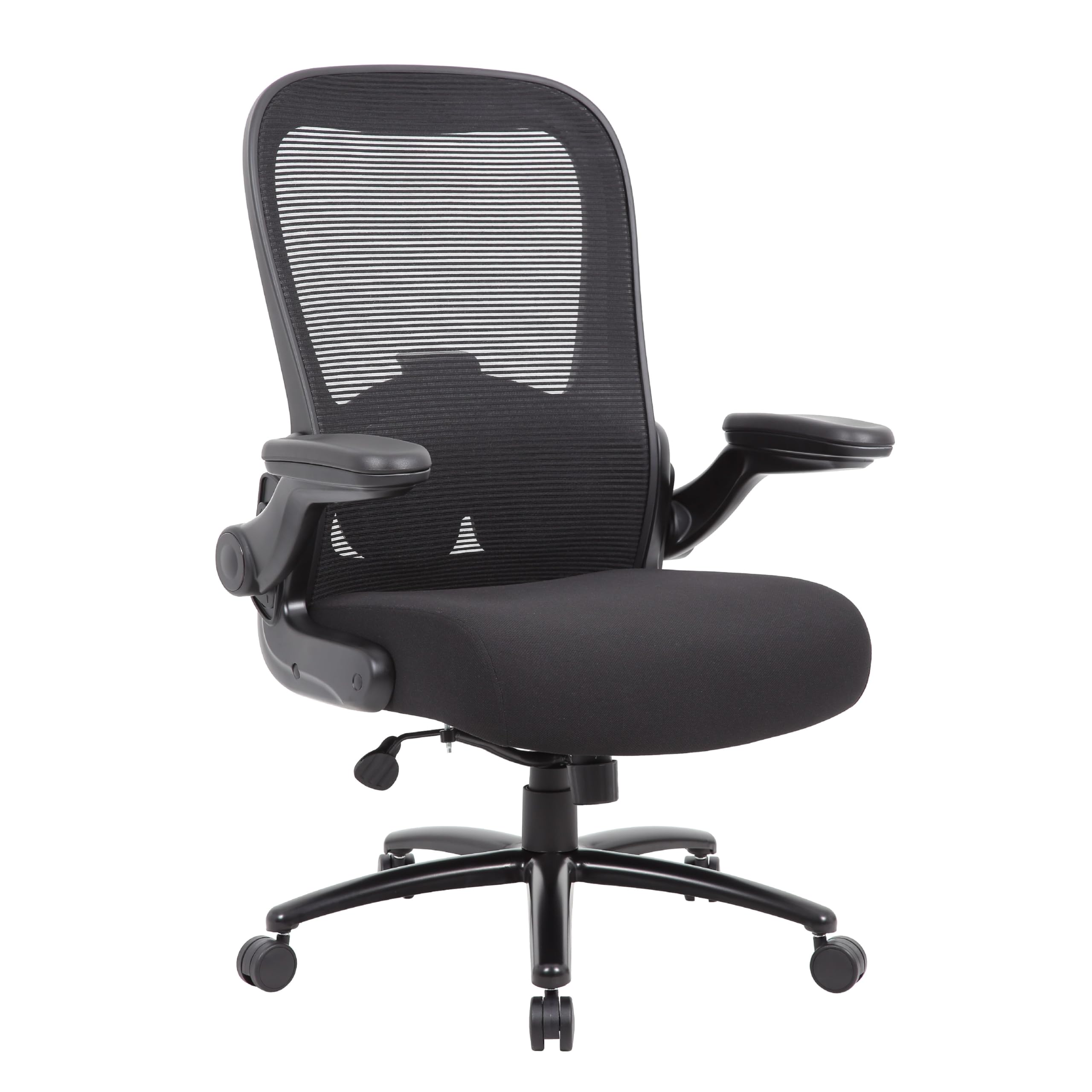Heavy Duty XL Armchair, Black Mesh, Steel Frame, Wheels, Swivel Seat