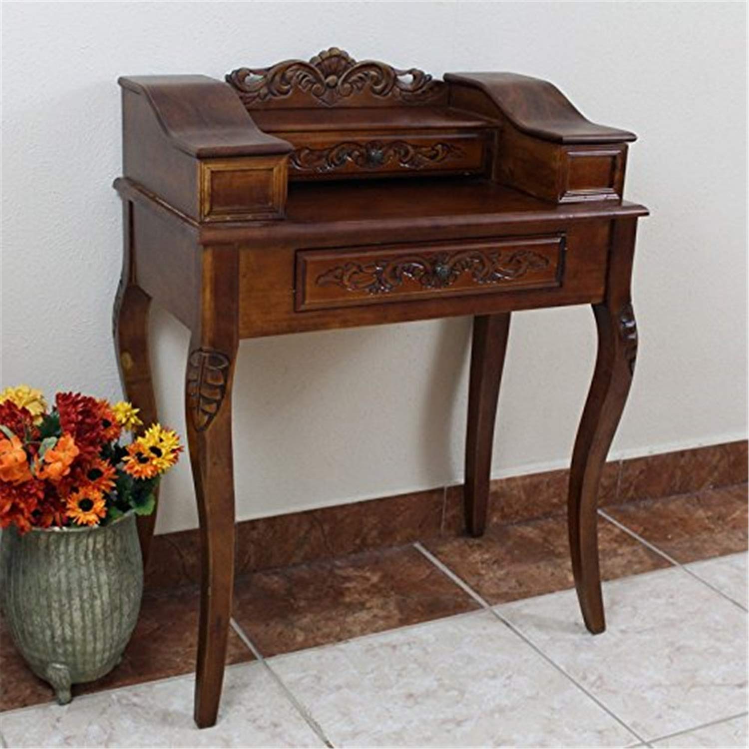 Windsor Carved Wood Telephone Table - Walnut
